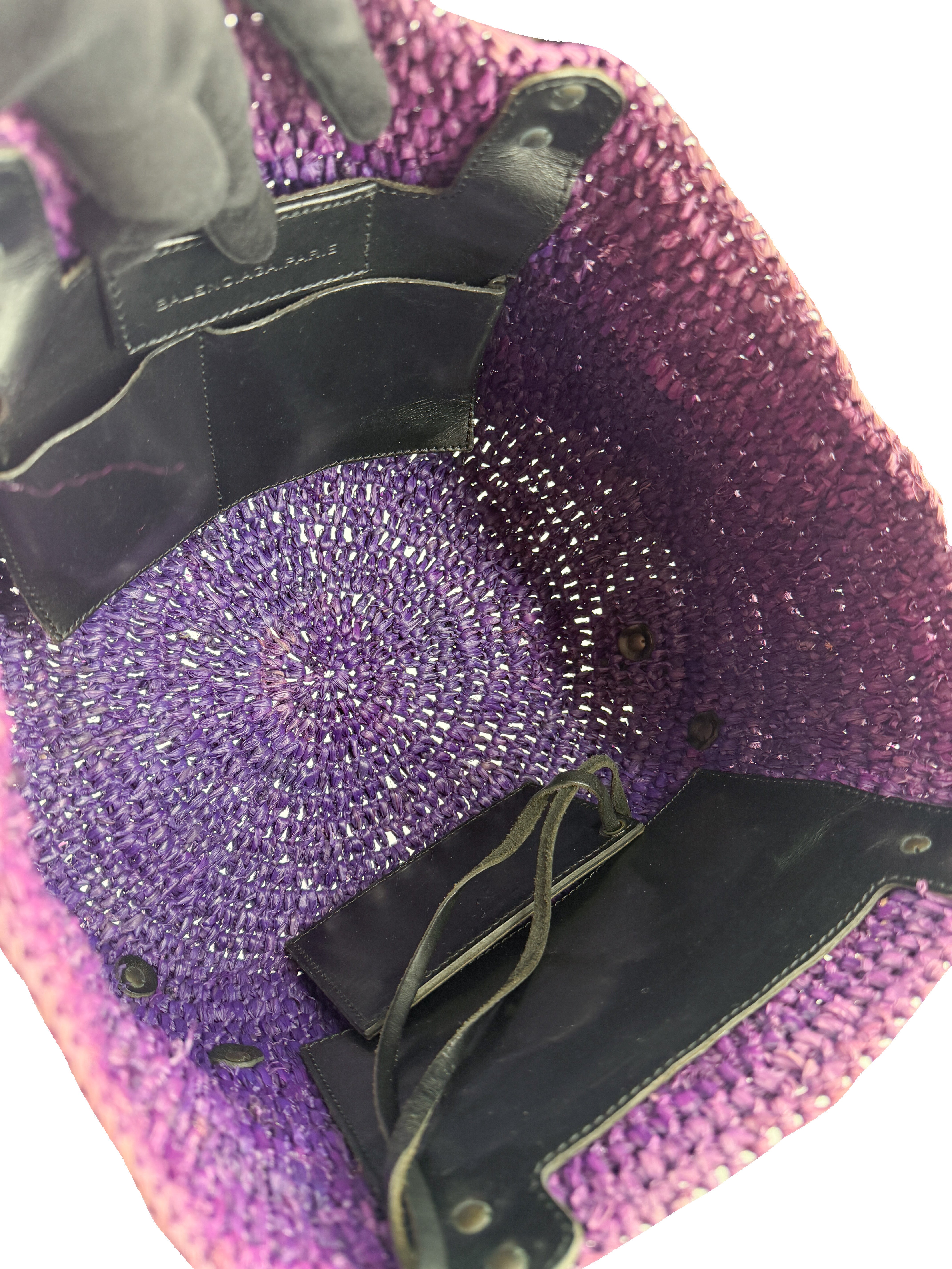 Balenciaga purple, black Raffia Motocross Panier basket 23674105260 515859