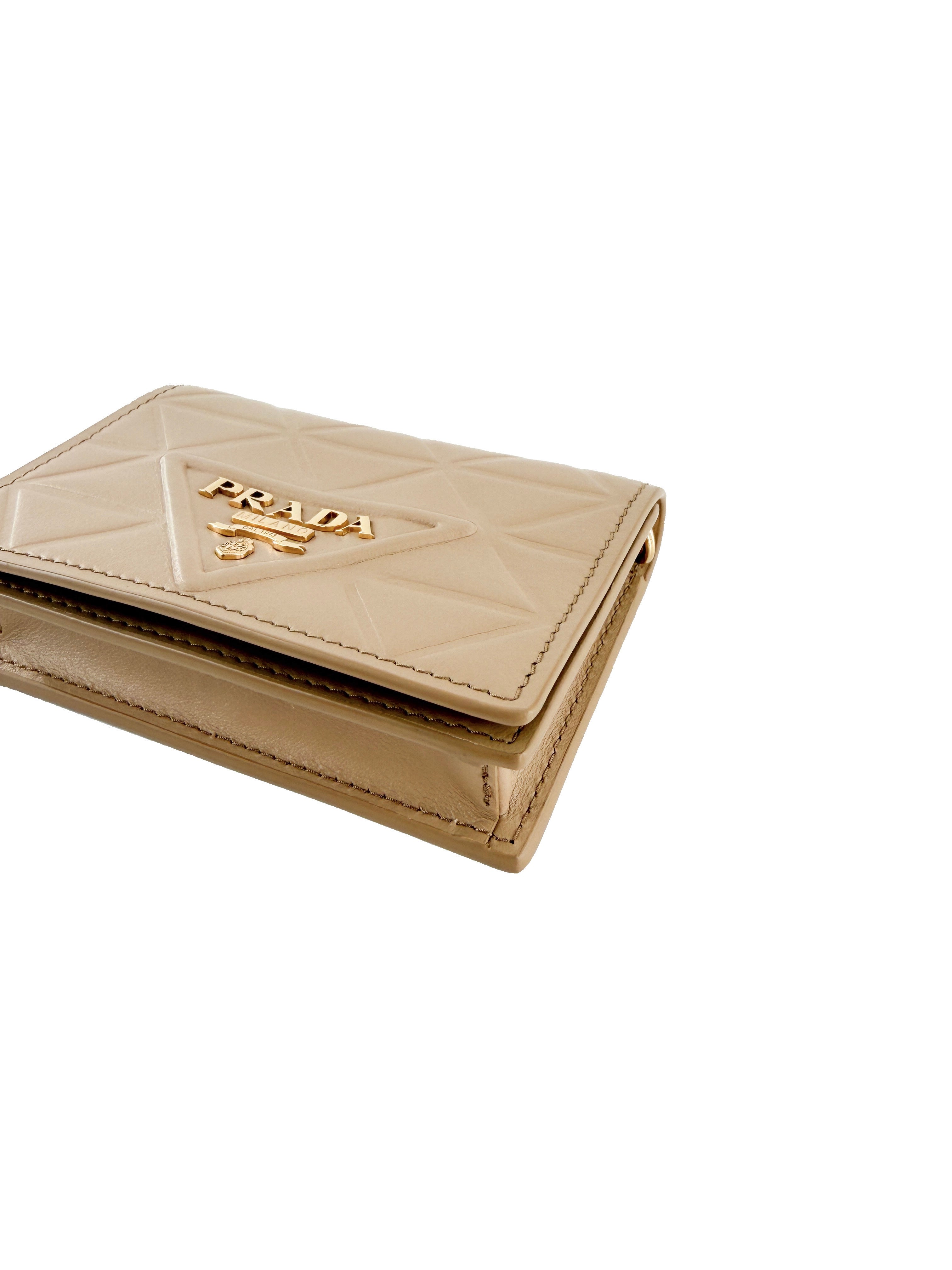 Prada beige symbol card holder with strap 62