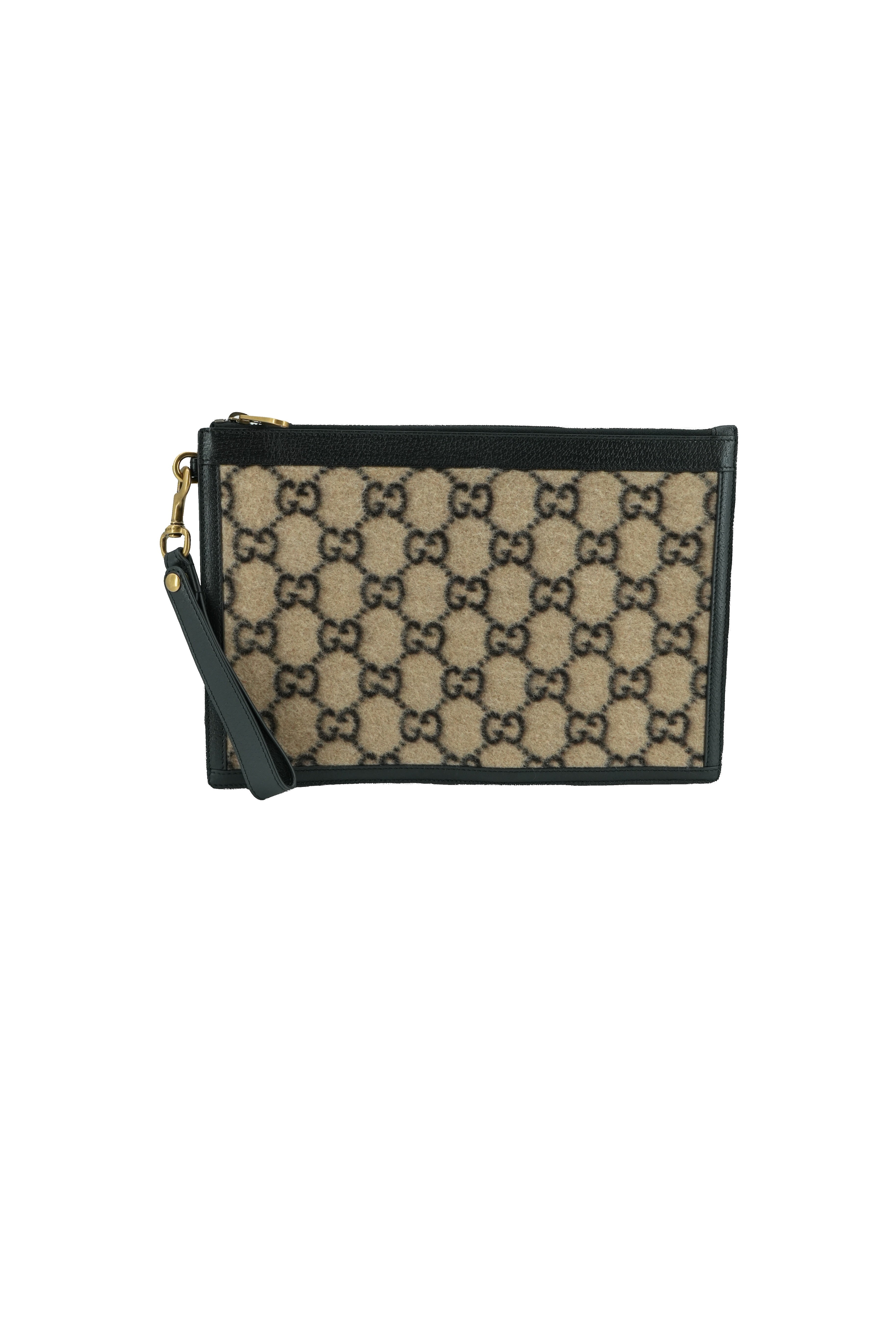Gucci brown black wool GG wristlet 597627-562600