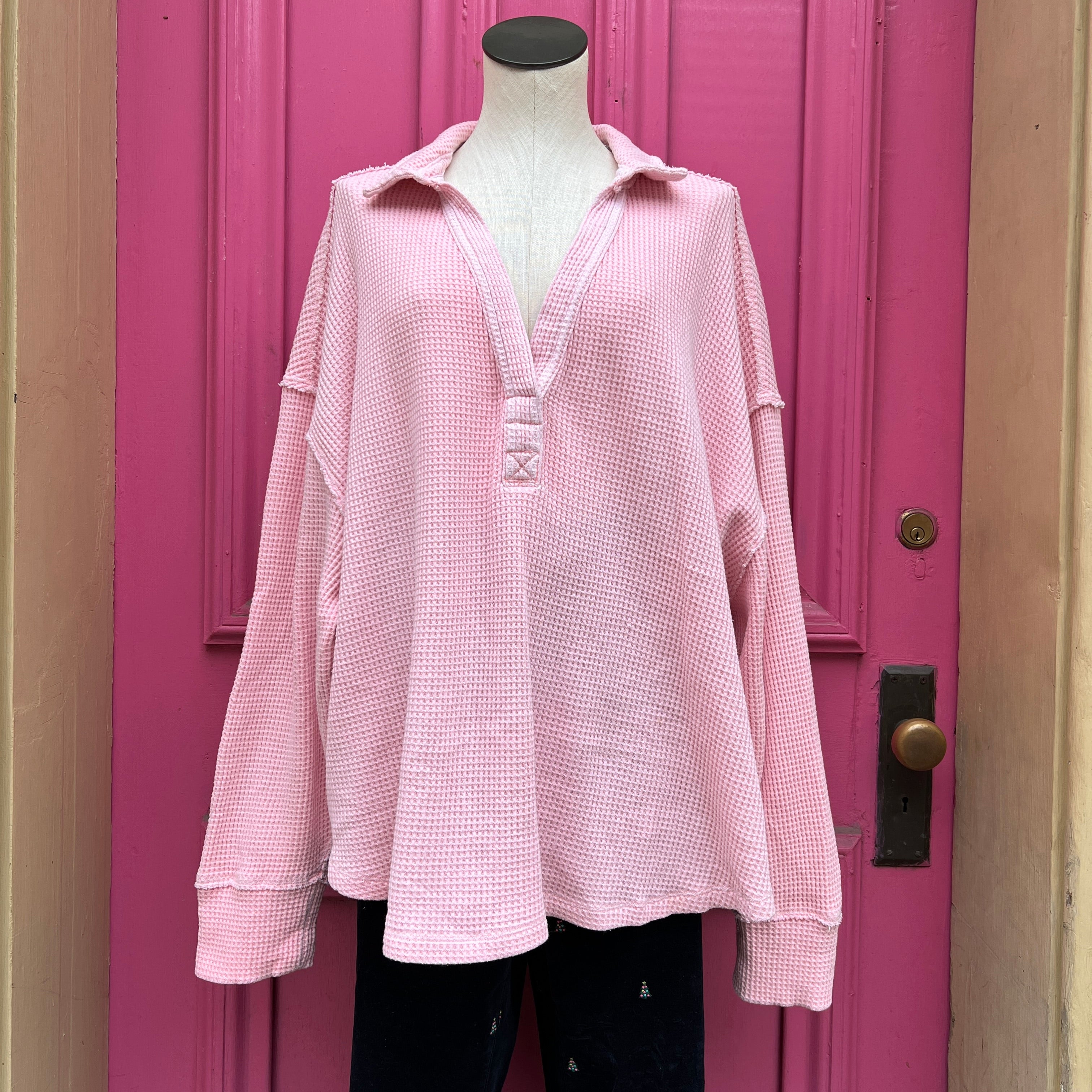 Aerie light pink waffle knit long sleeve top size XXL