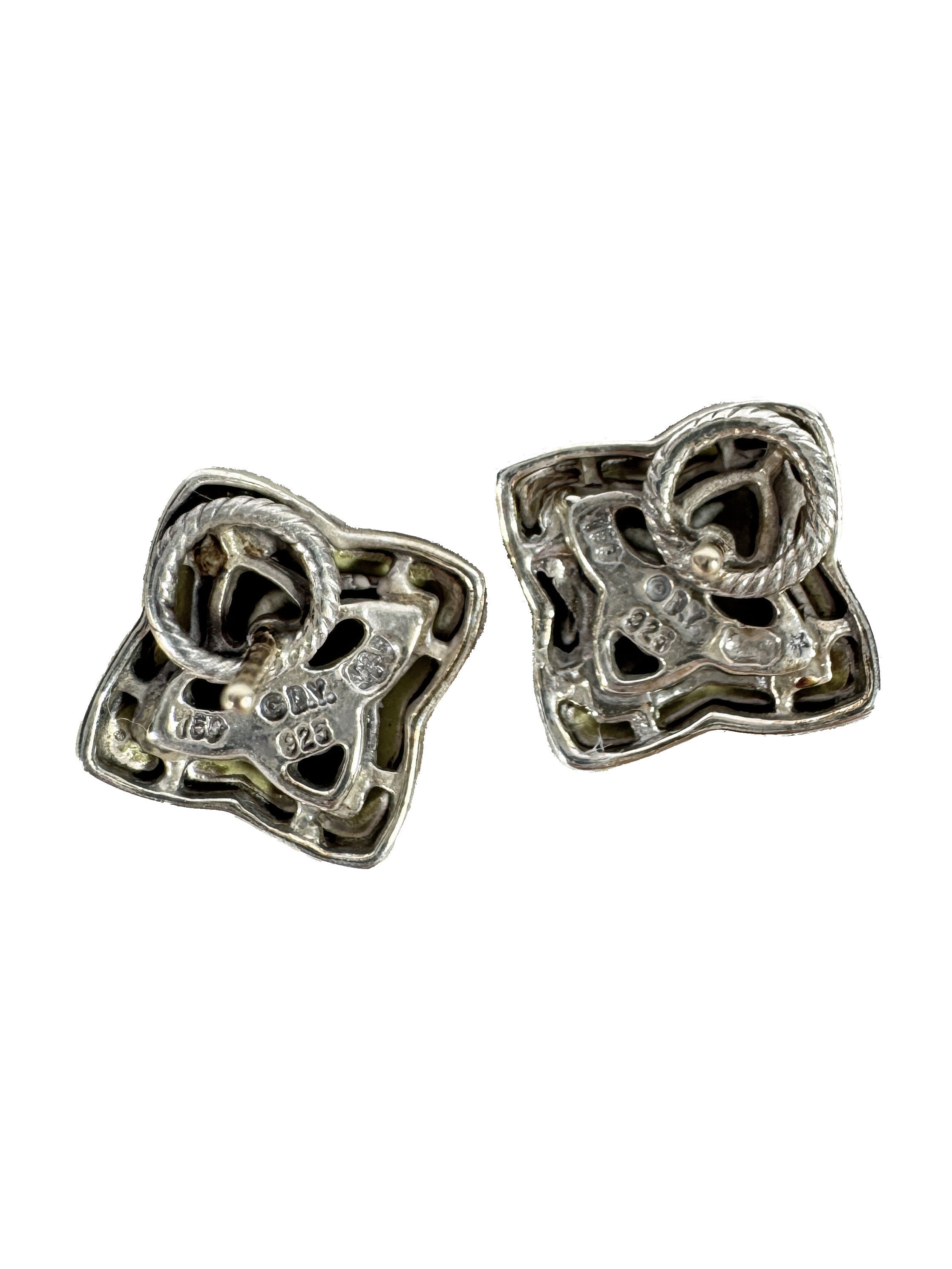 David Yurman sterling silver/yellow gold quatrefoil stud earrings