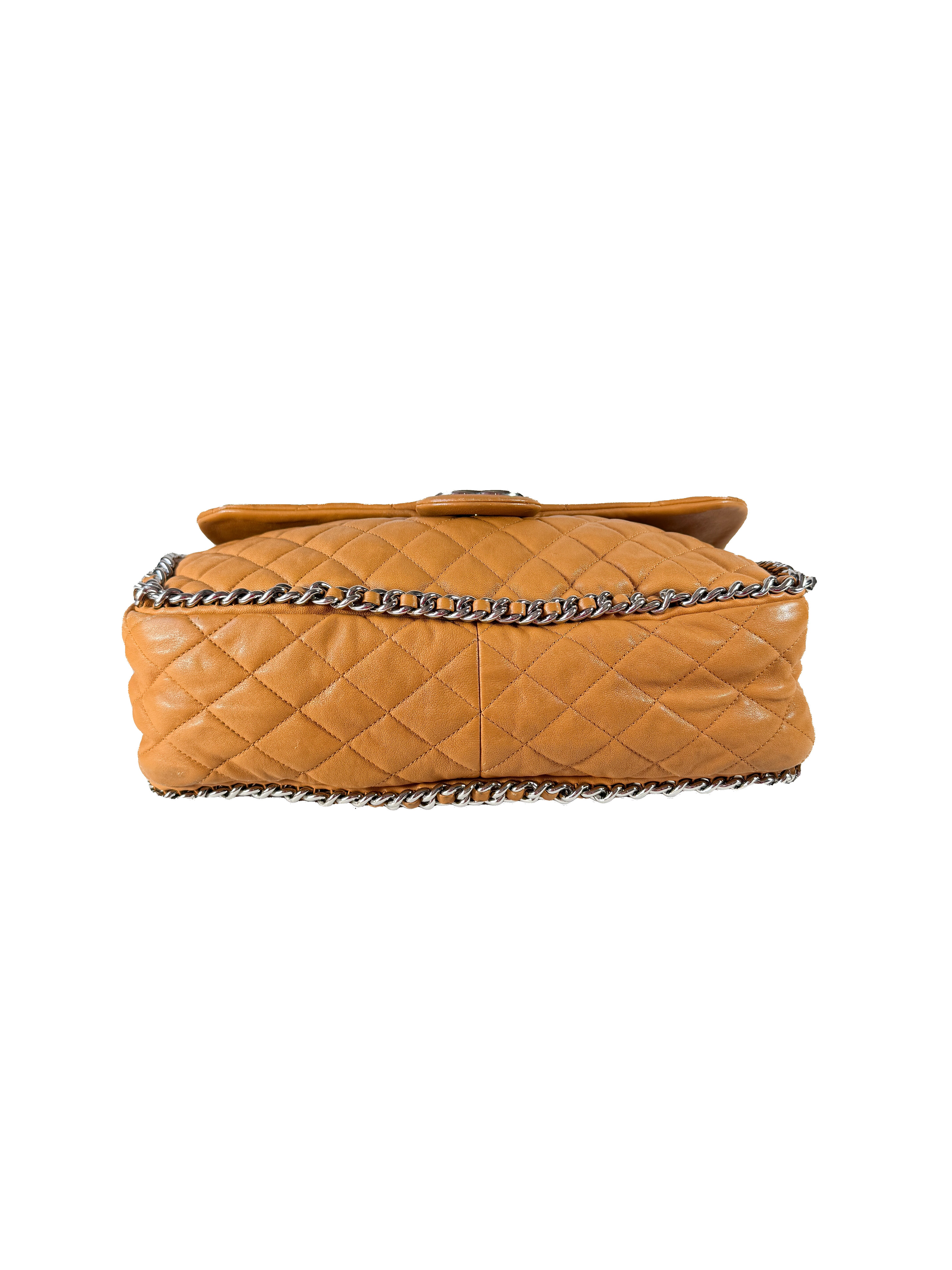 Chanel brown quilted chain around maxi flap shoulder bag 17236173
