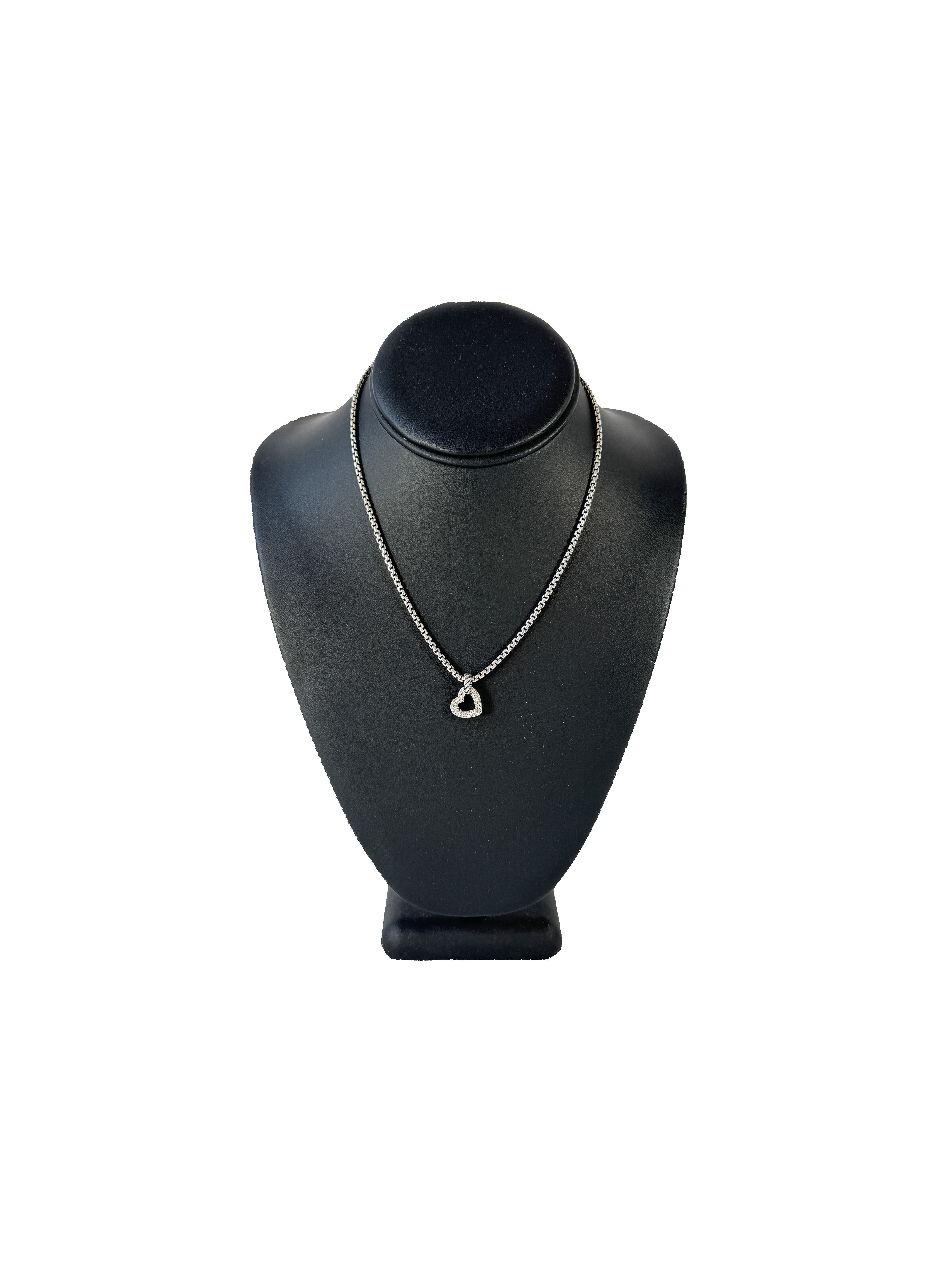 David Yurman sterling silver diamond heart pendant necklace