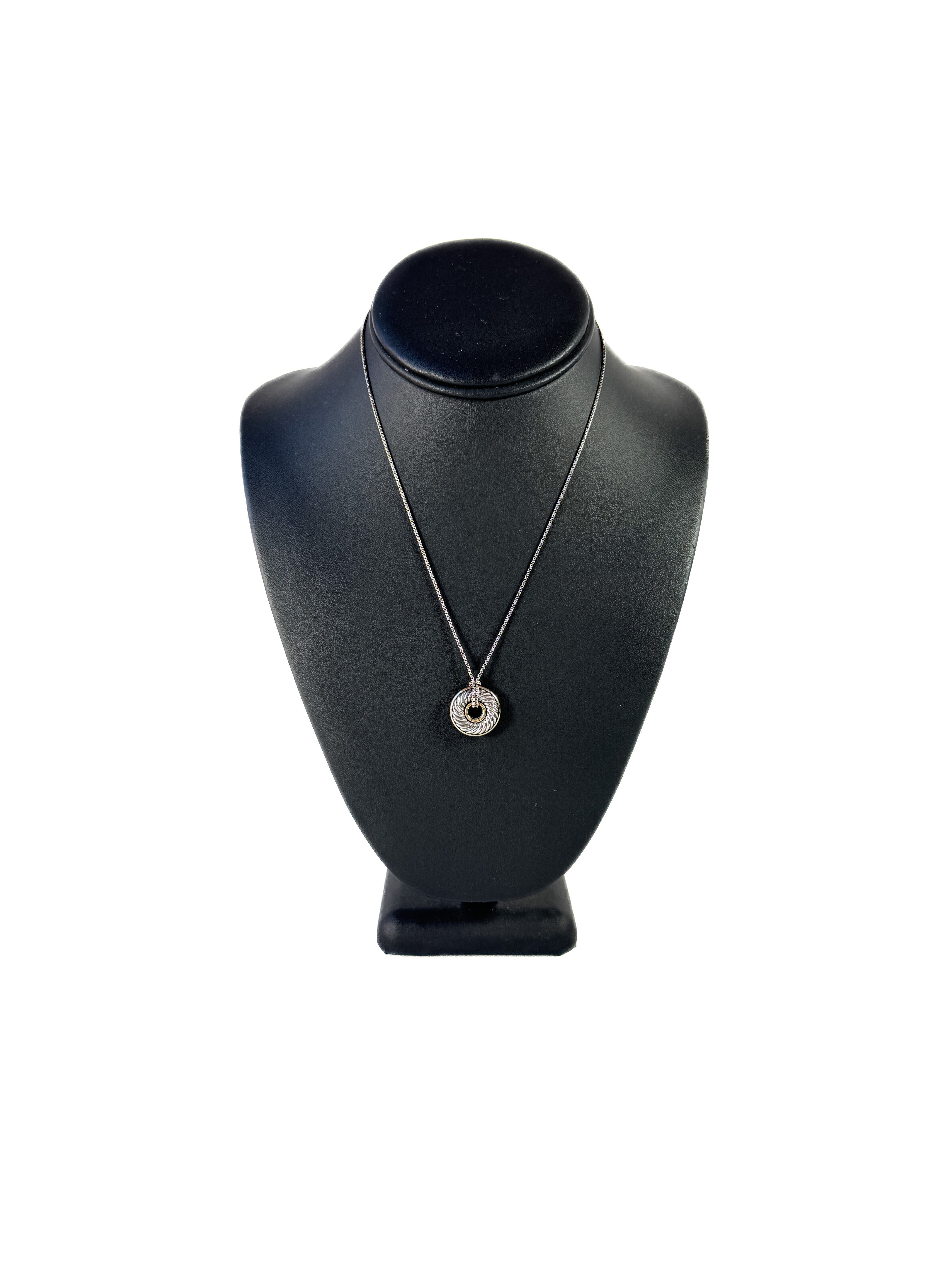 David Yurman sterling silver 18k yellow gold 30 MM thoroughbred pendant necklace