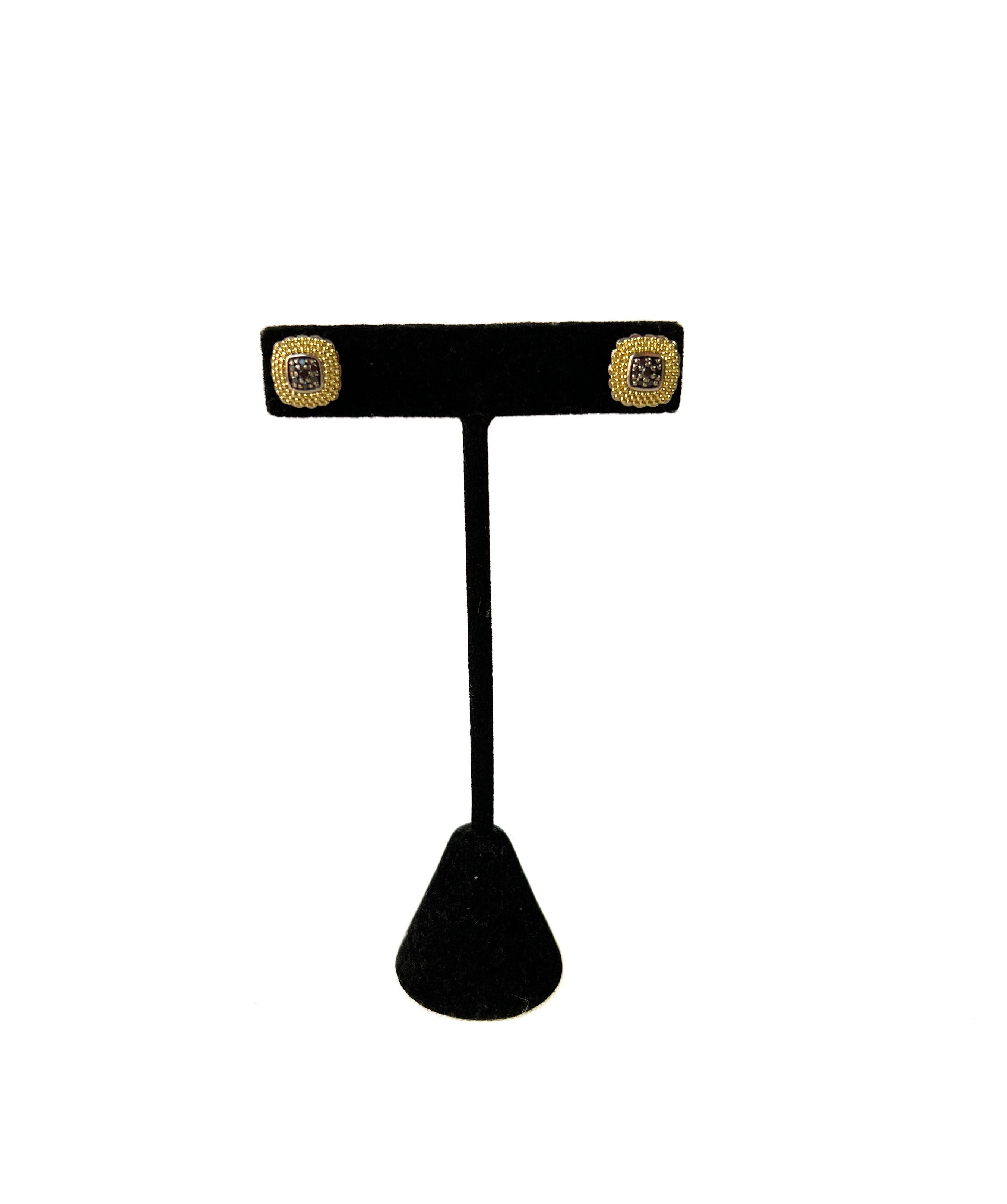 Lagos 18K yellow gold sterling diamond lux square stud earrings