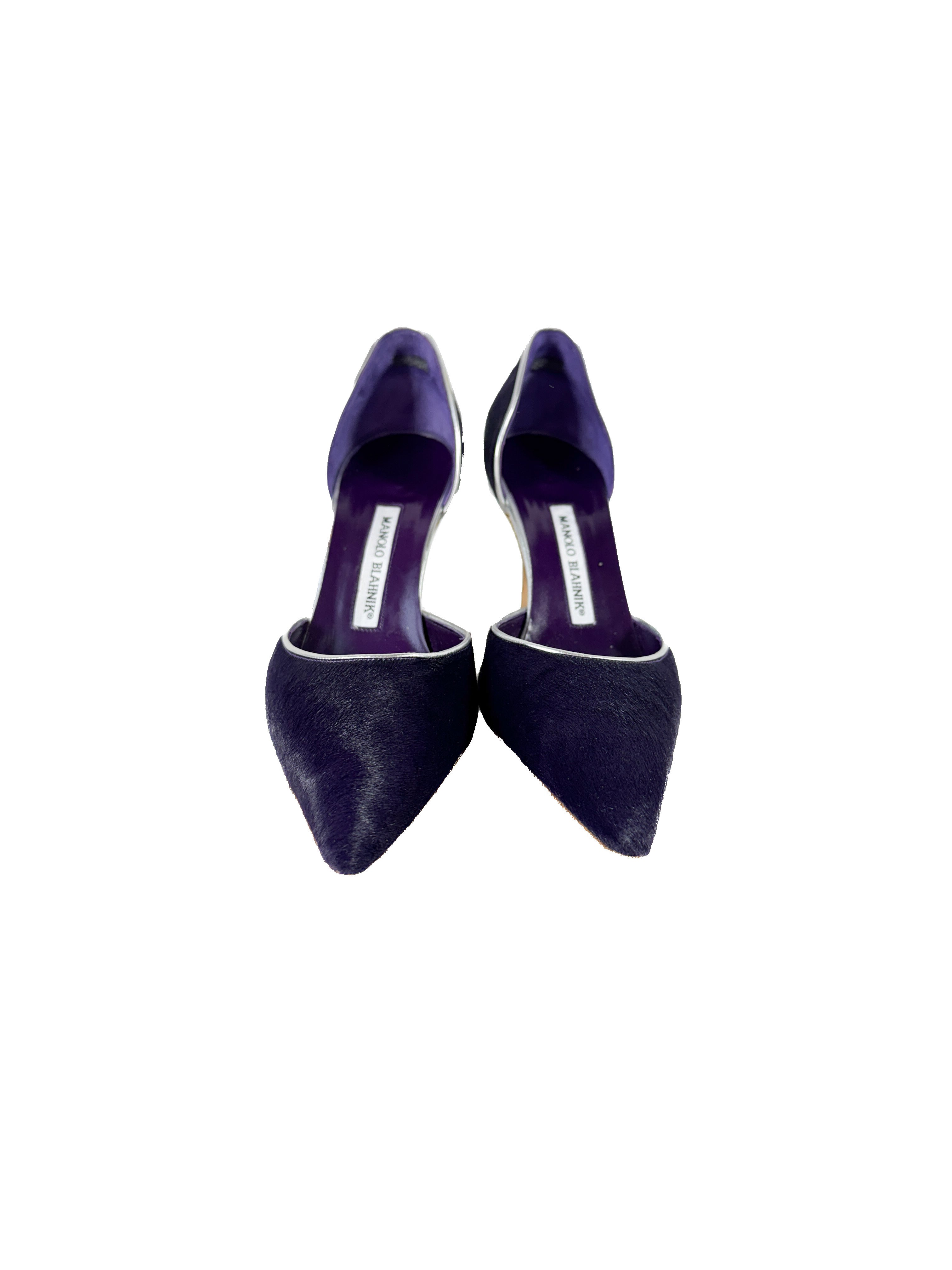 Manolo Blahnik purple calf hair pointed pumps size 38.5