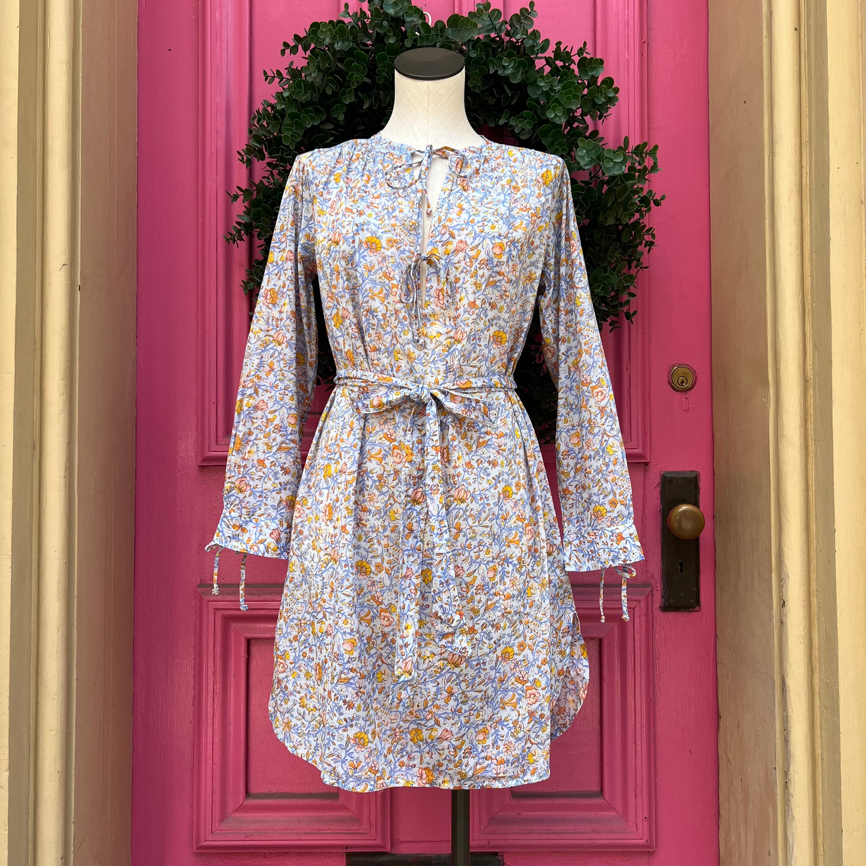 J. Crew blue orange floral long sleeve dress size XS NWT