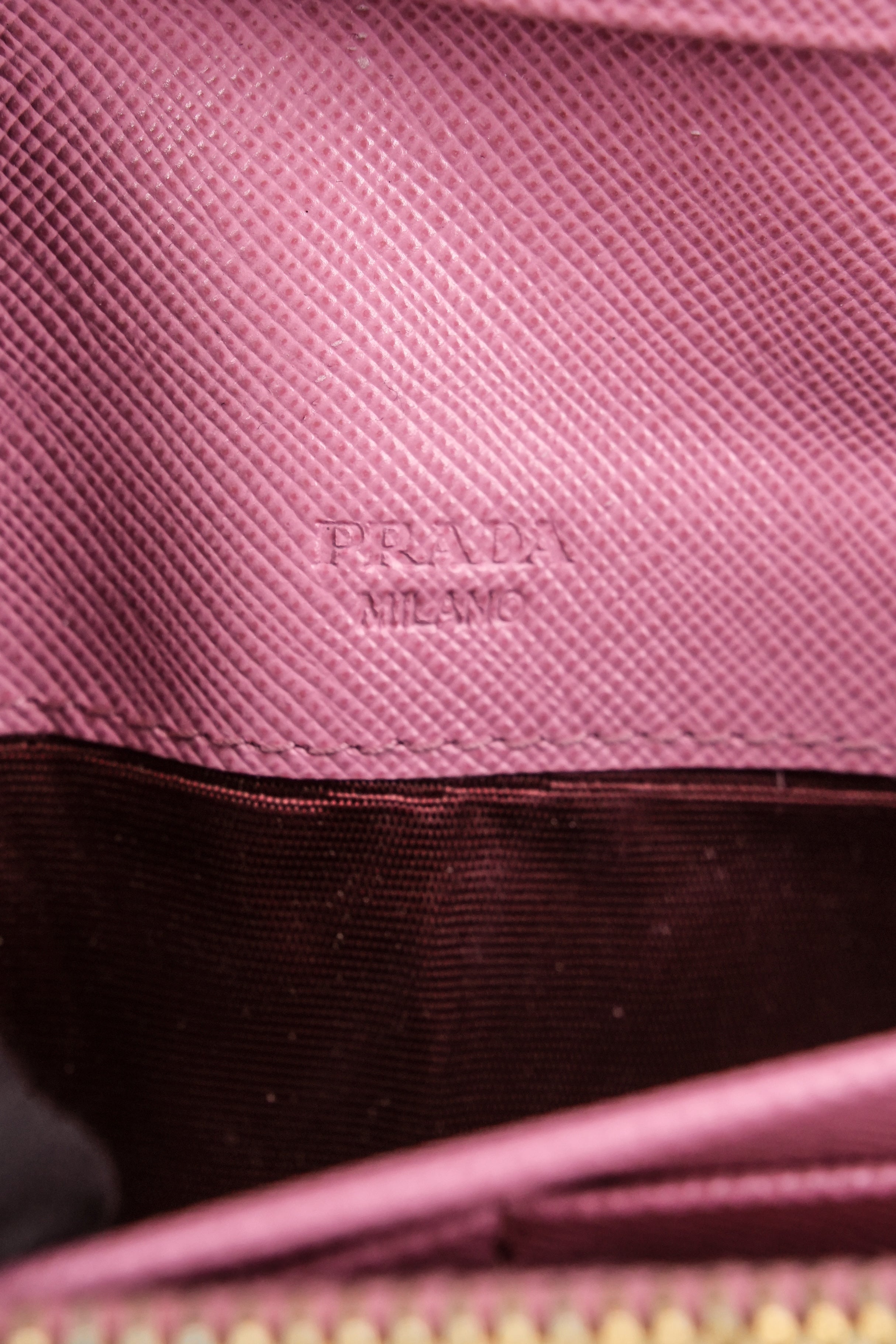 Prada pink saffiano leather long wallet 223