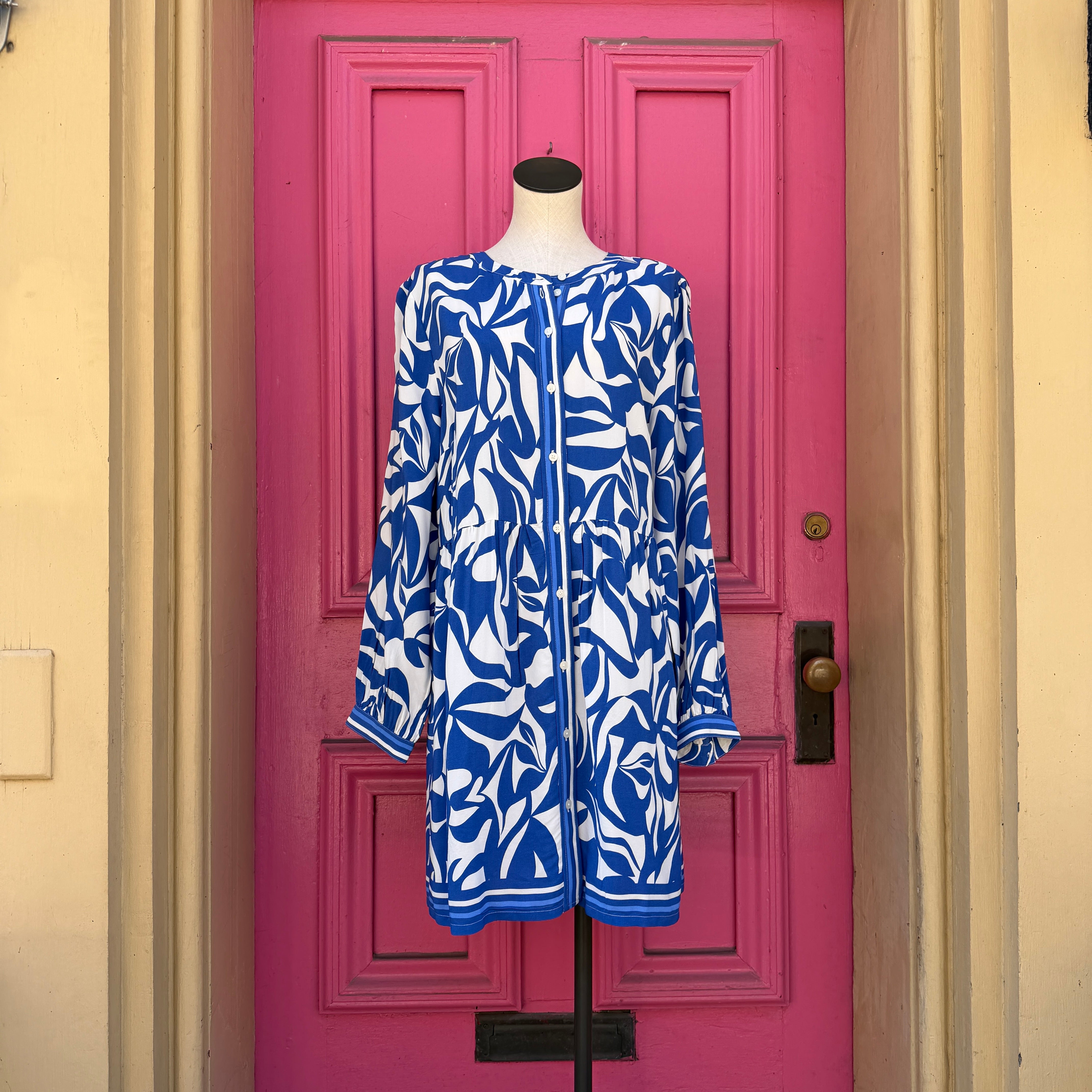 Ann Taylor LOFT blue white LS dress size XL NWT