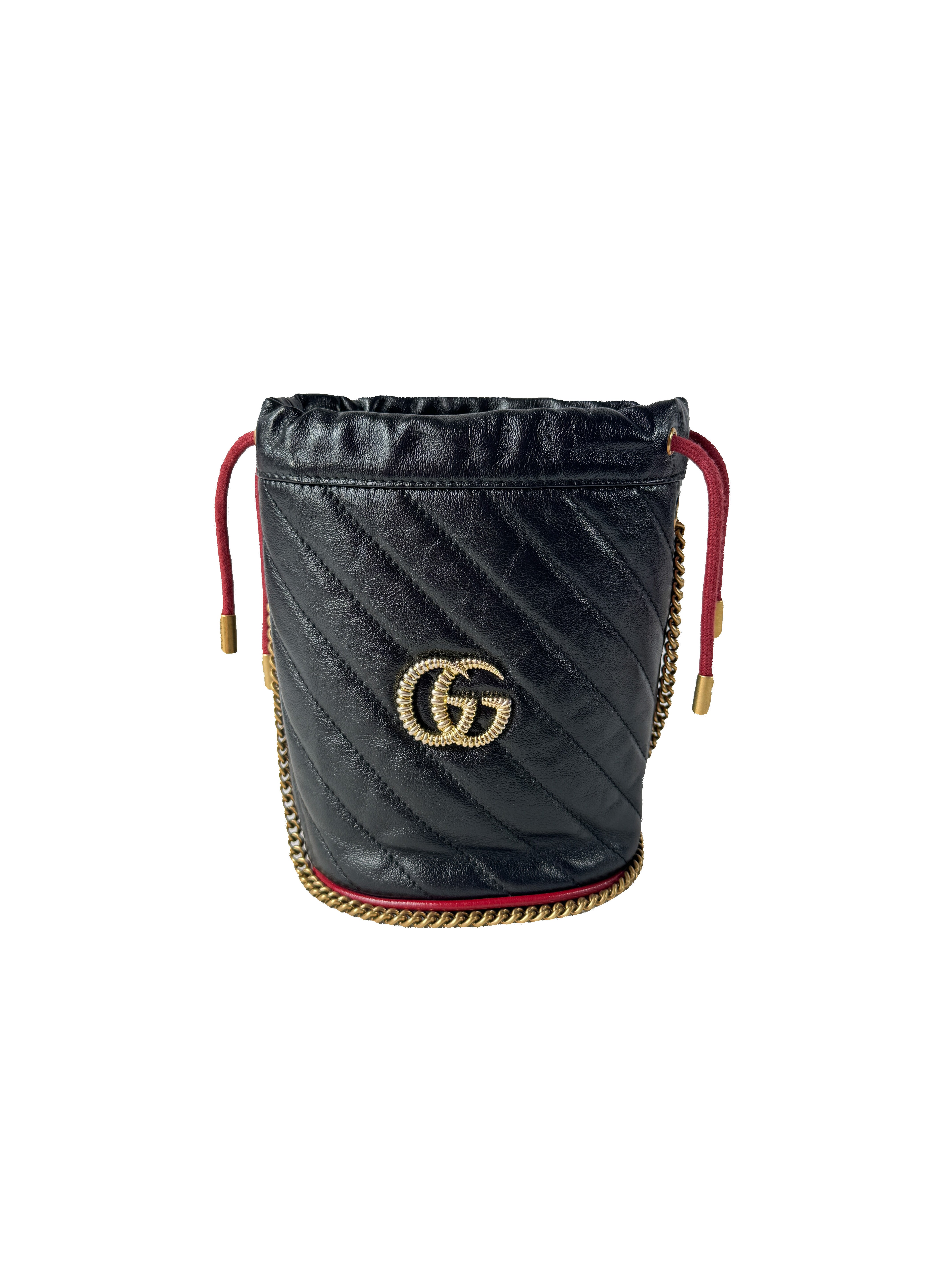 Gucci black torchon GG marmont mini bucket bag 573817525040