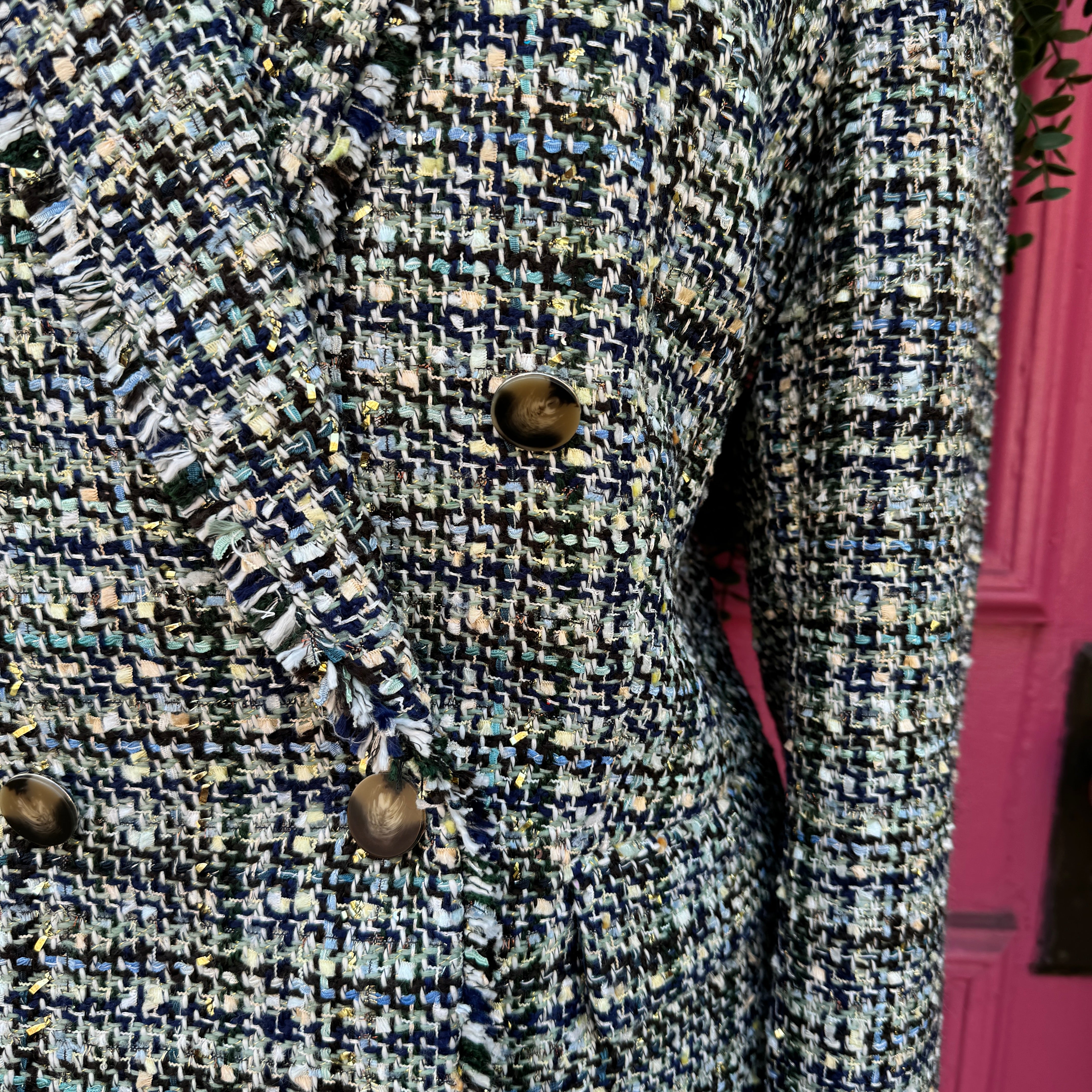 Ann Taylor blue green tweed suit size 14/12P NWT