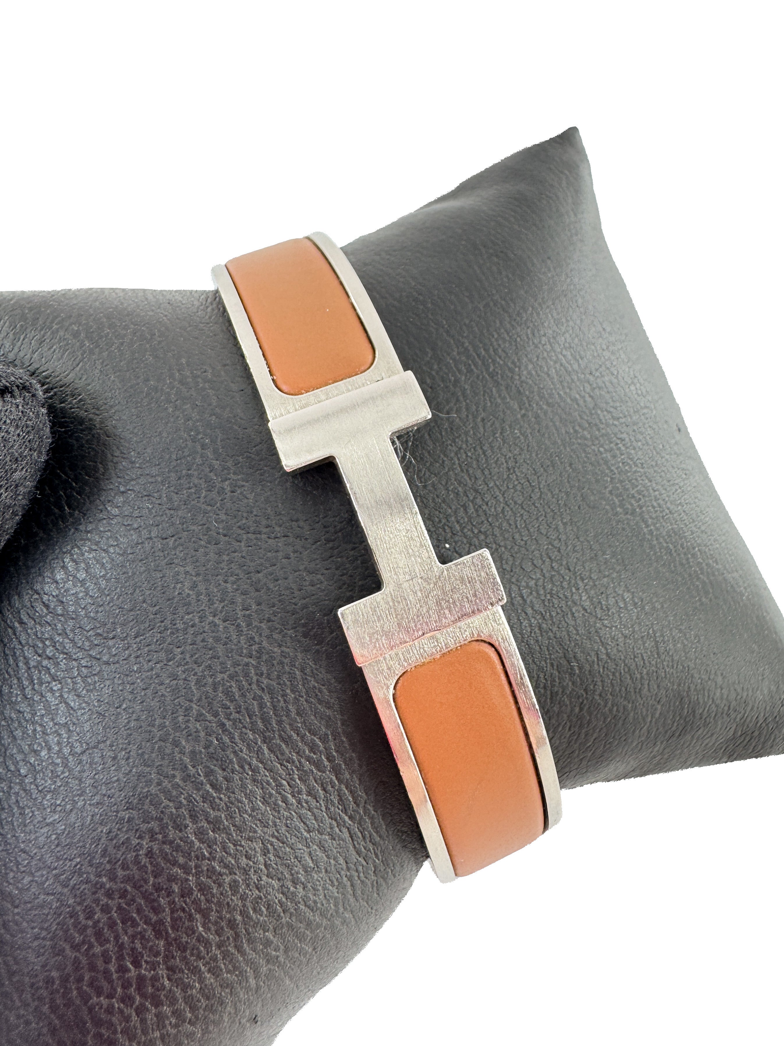 Hermès silver brown leather clic H 02 83