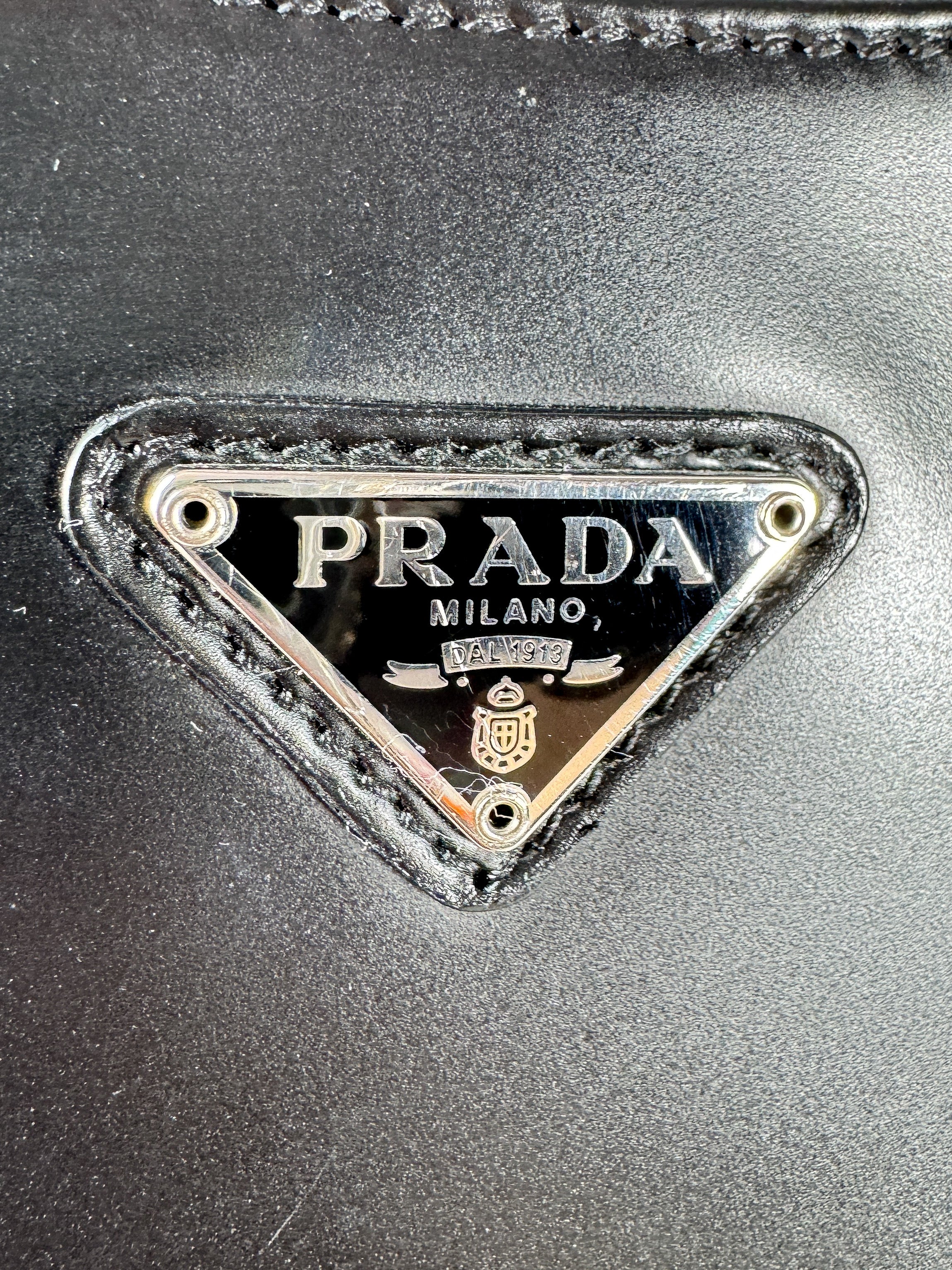 Prada black Cleo Shoulder Bag Brushed Leather