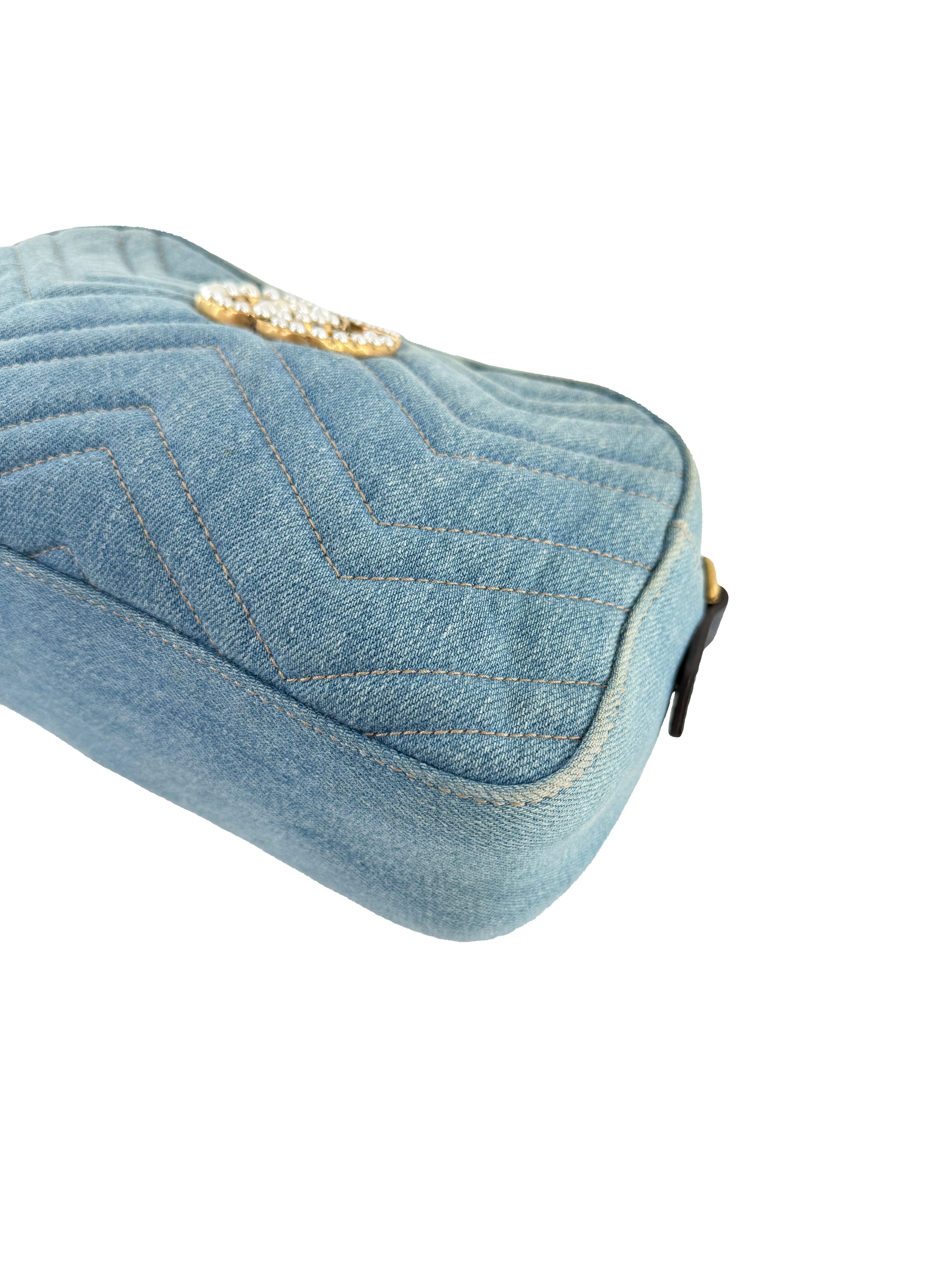 Gucci denim Marmont Matelassé Pearly GG crossbody 447632 520981