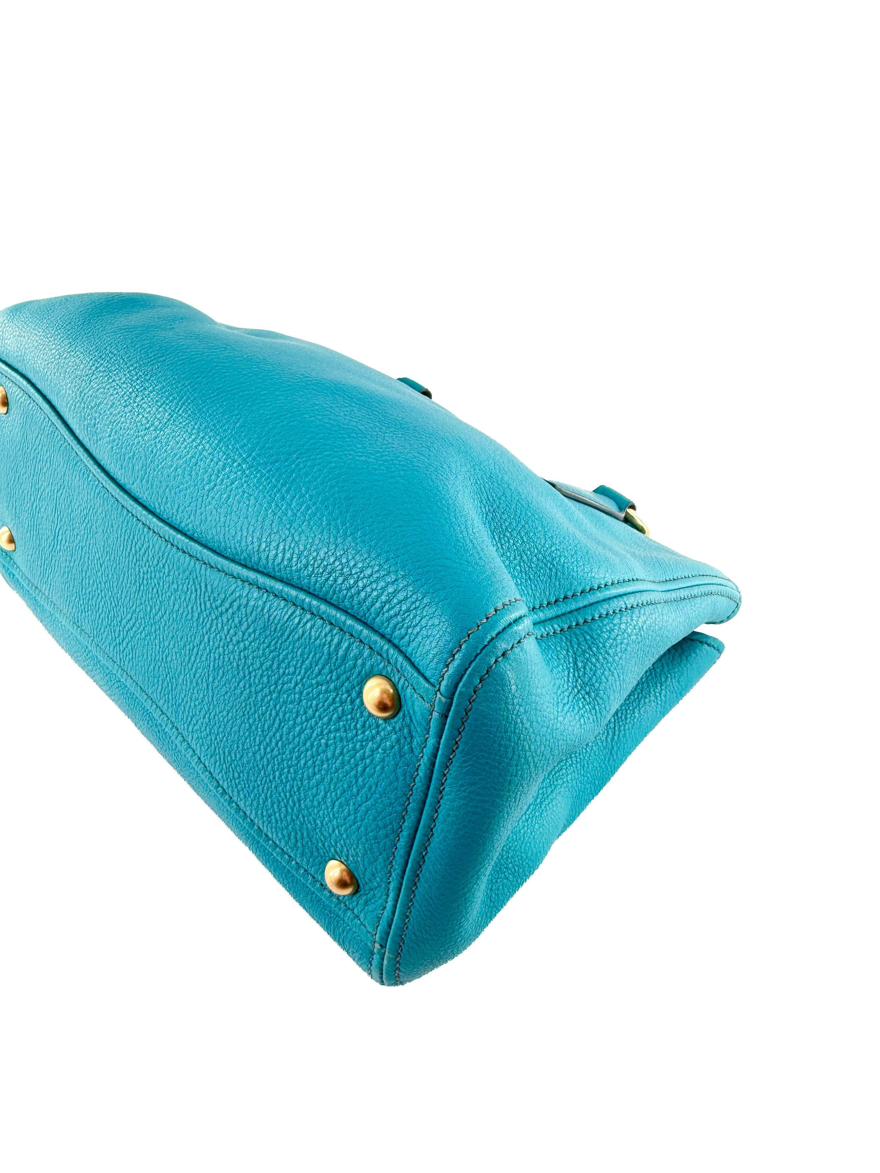 Miu Miu teal blue Caribe leather tote 122