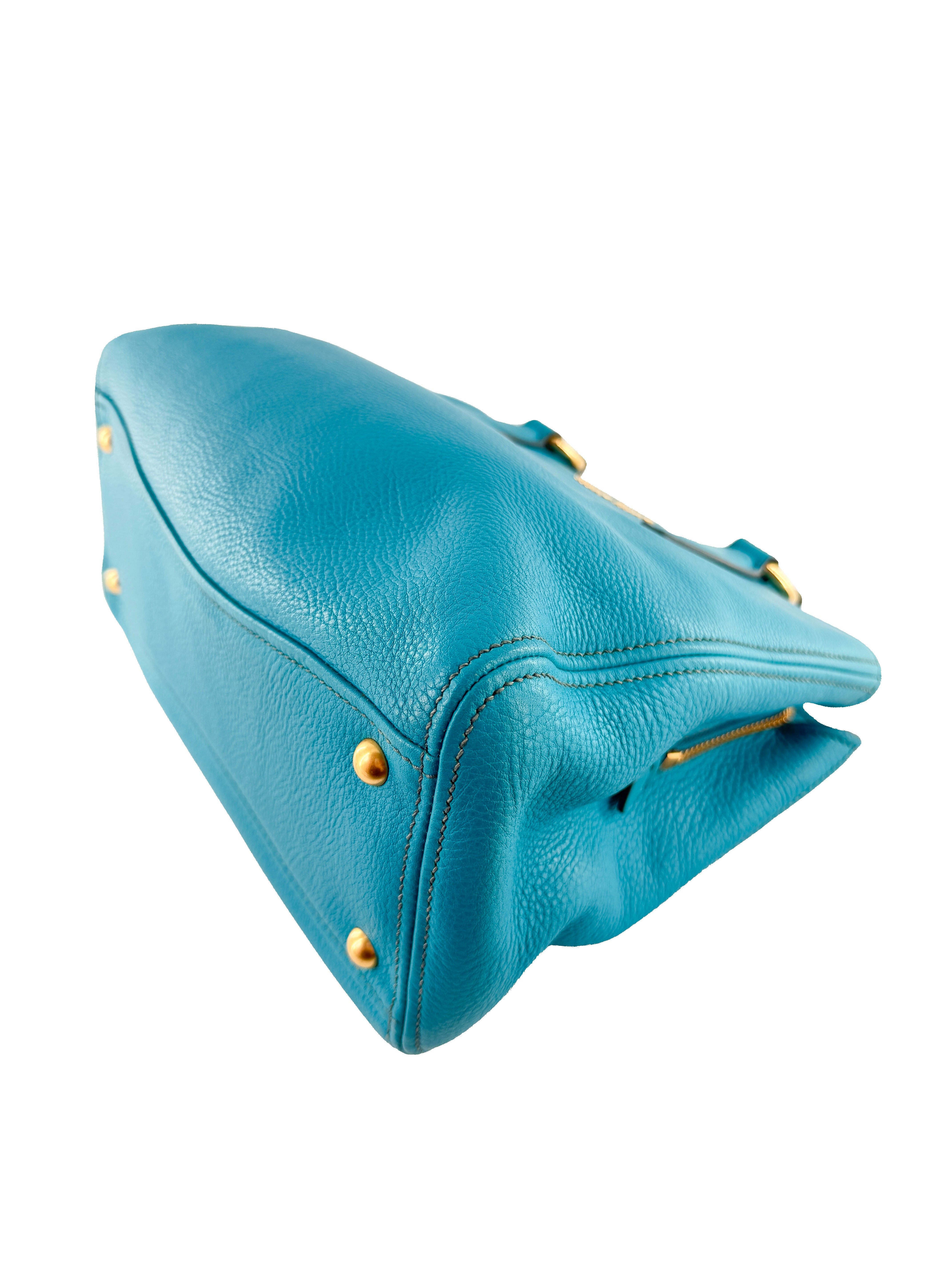 Miu Miu teal blue Caribe leather tote 122