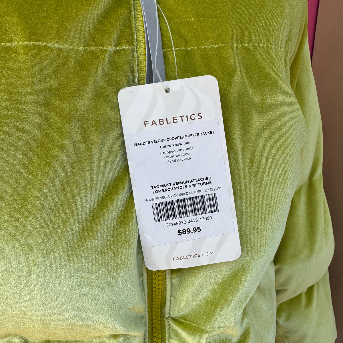 Fabletics wander velour cropped puffer jacket size L NWT – My