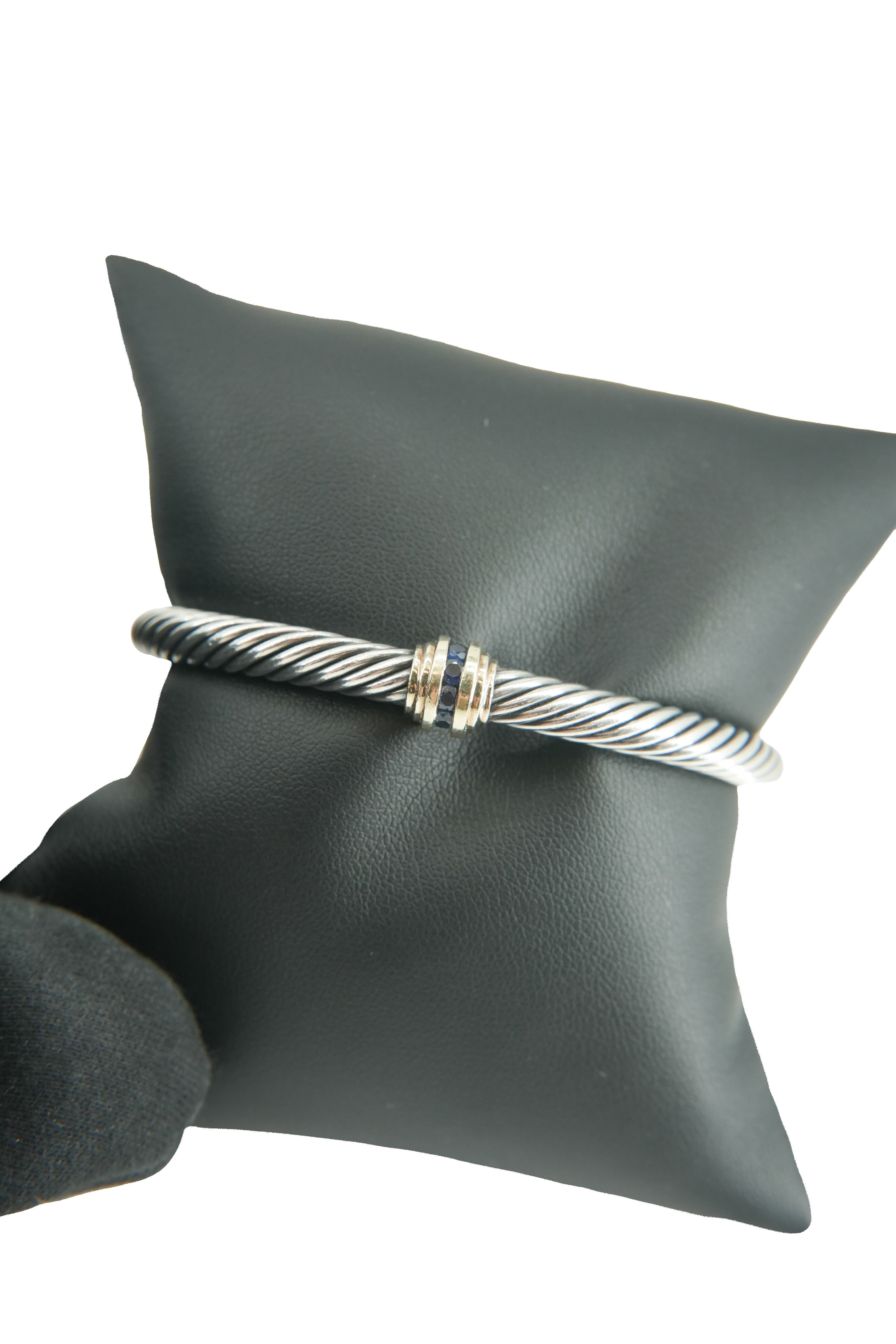 David Yurman sterling silver, yellow gold, blue sapphire cuff bracelet