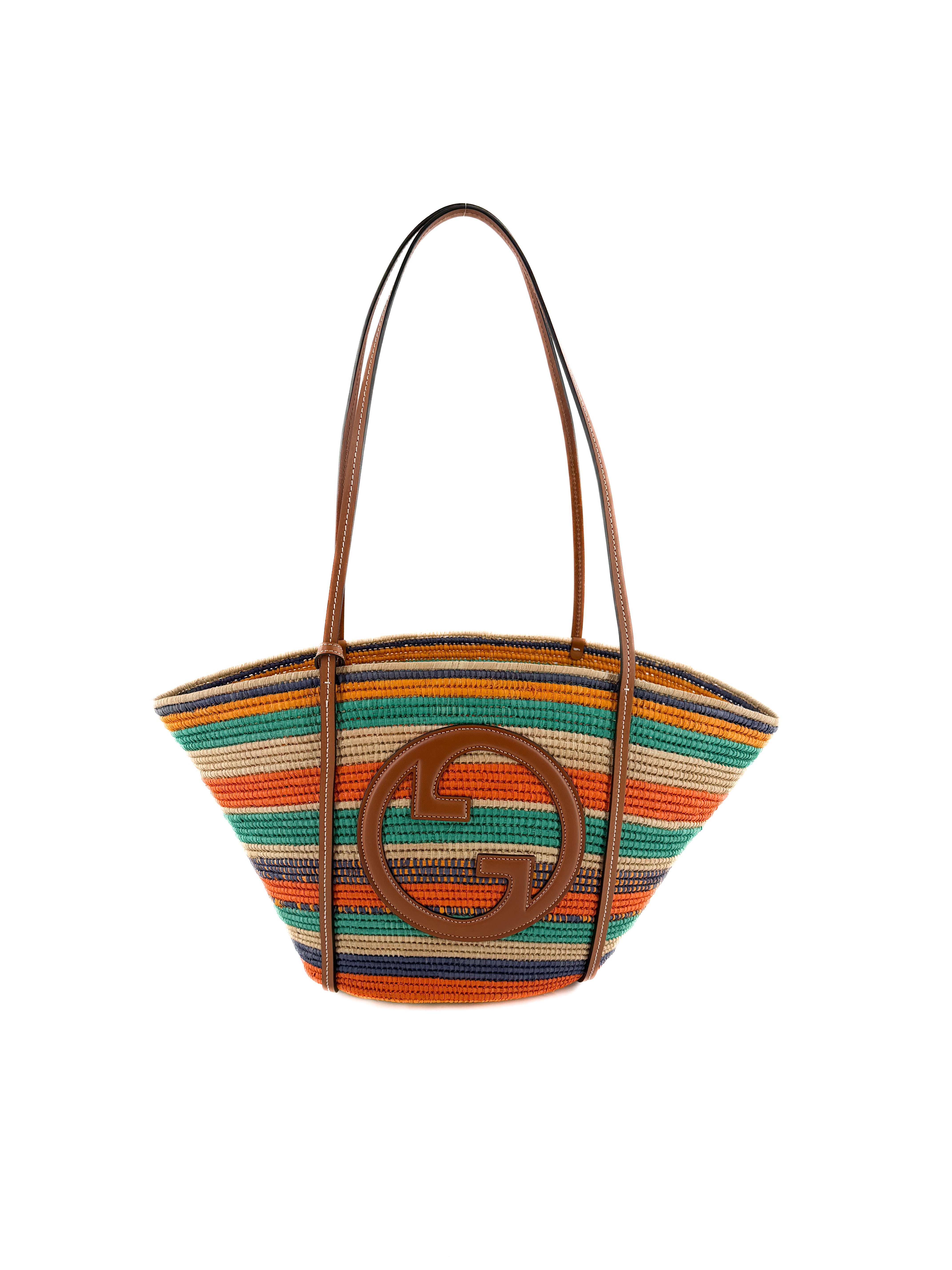 Gucci green, orange raffia interlocking G Blondie tote 746009 525040