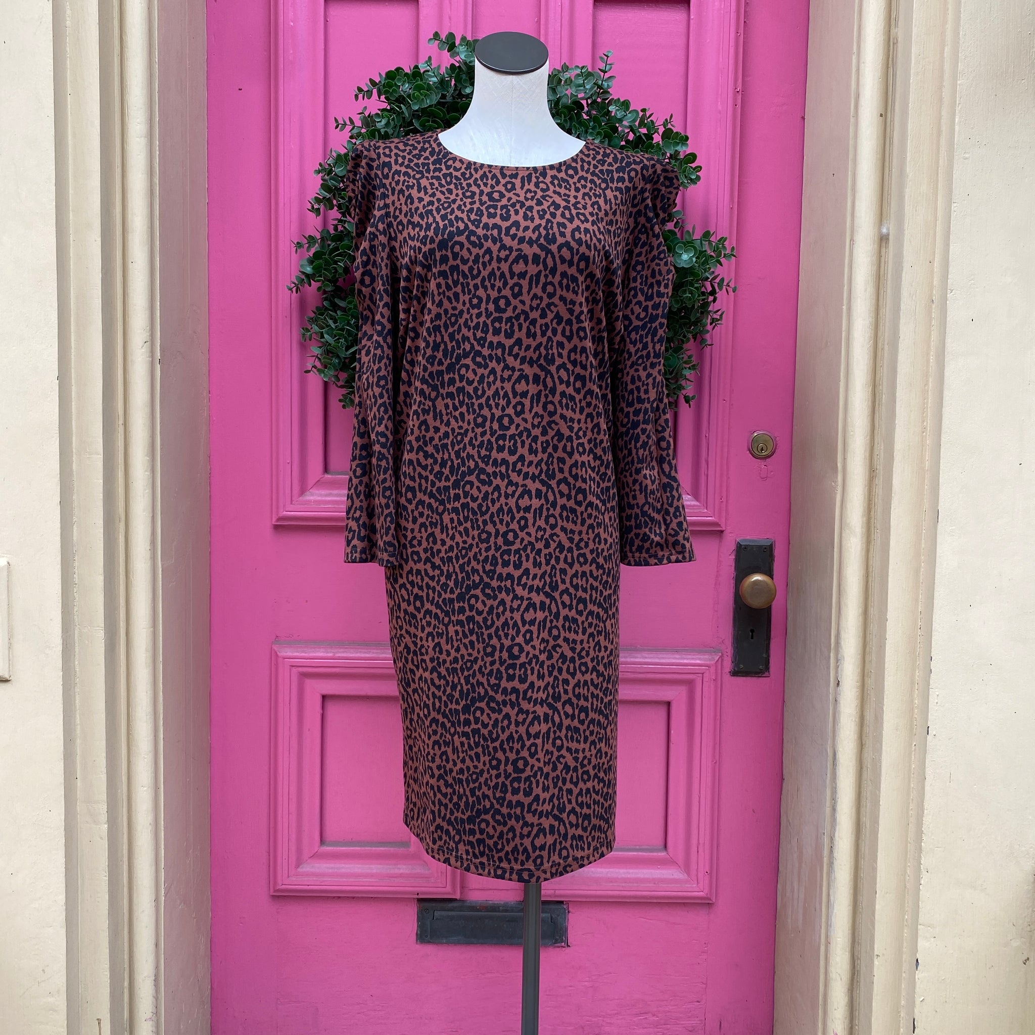open lace back dress Ann Taylor LOFT black brown leopard print LS dress size XXL NWT