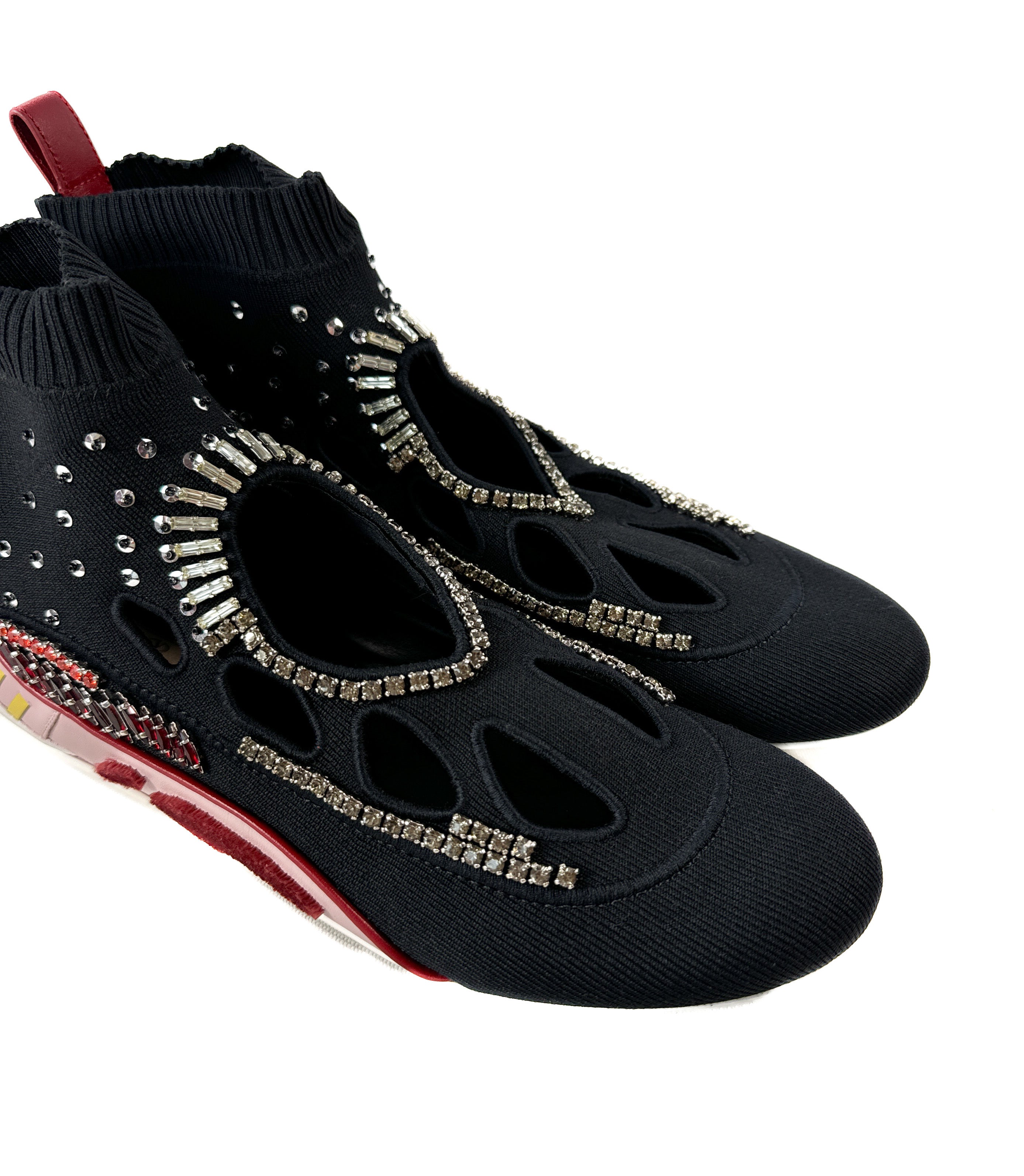 Valentino Garavani Calfskin Crystal Odissey Sock Sneakers size 39 BOX