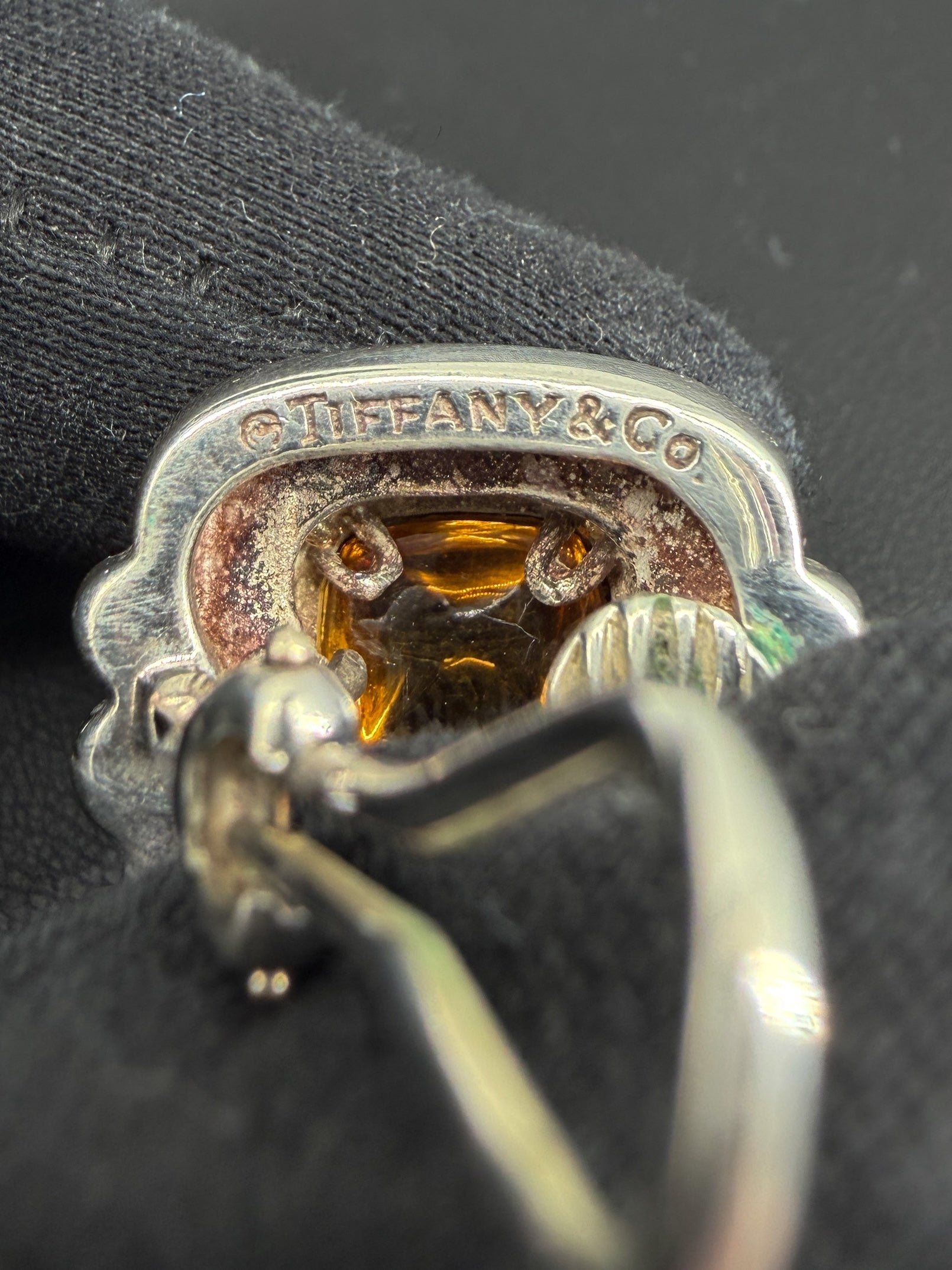 Tiffany & Co sterling silver, yellow gold sugarloaf citrine earrings