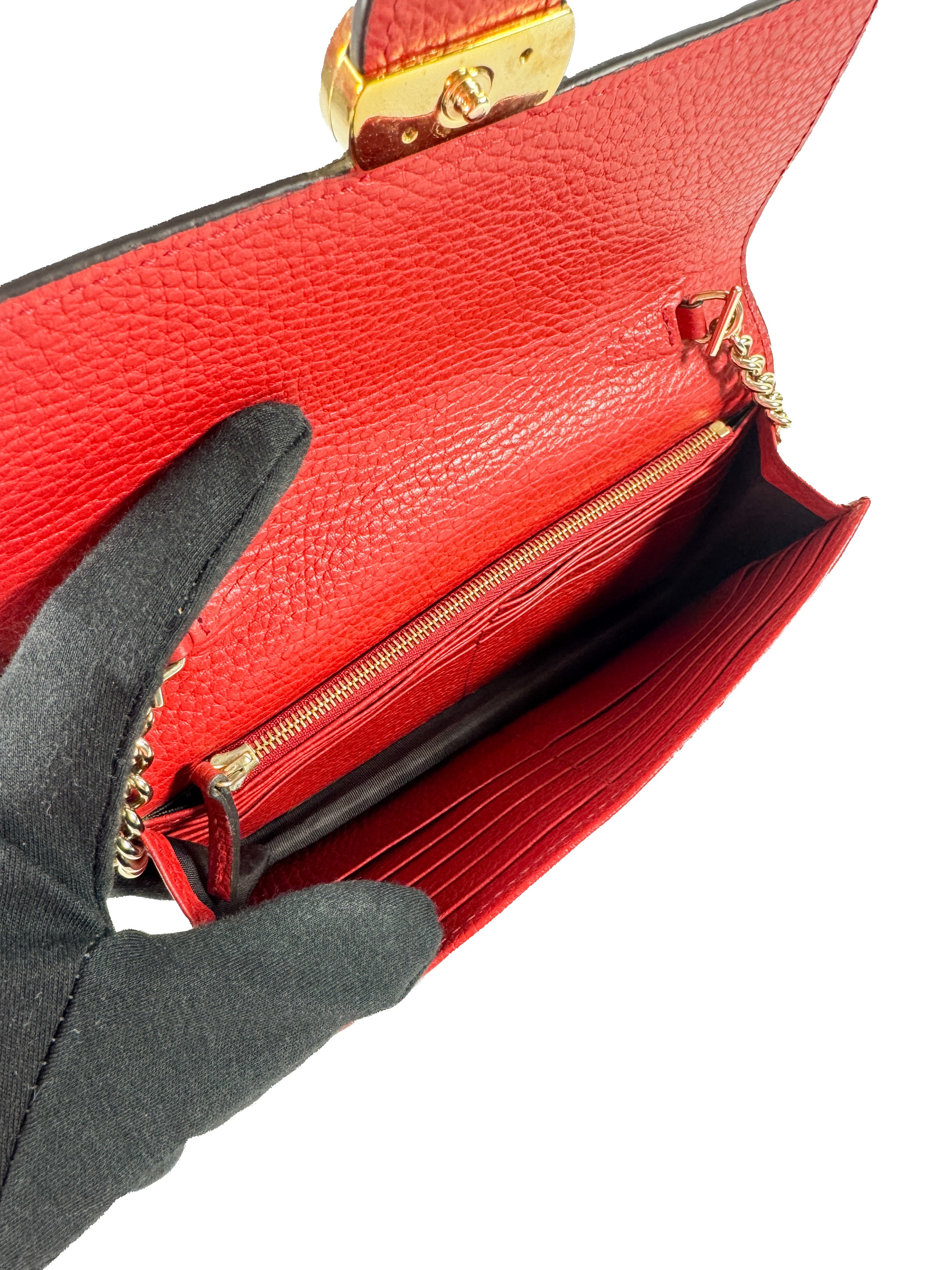 Gucci interlocking G red wallet on chain