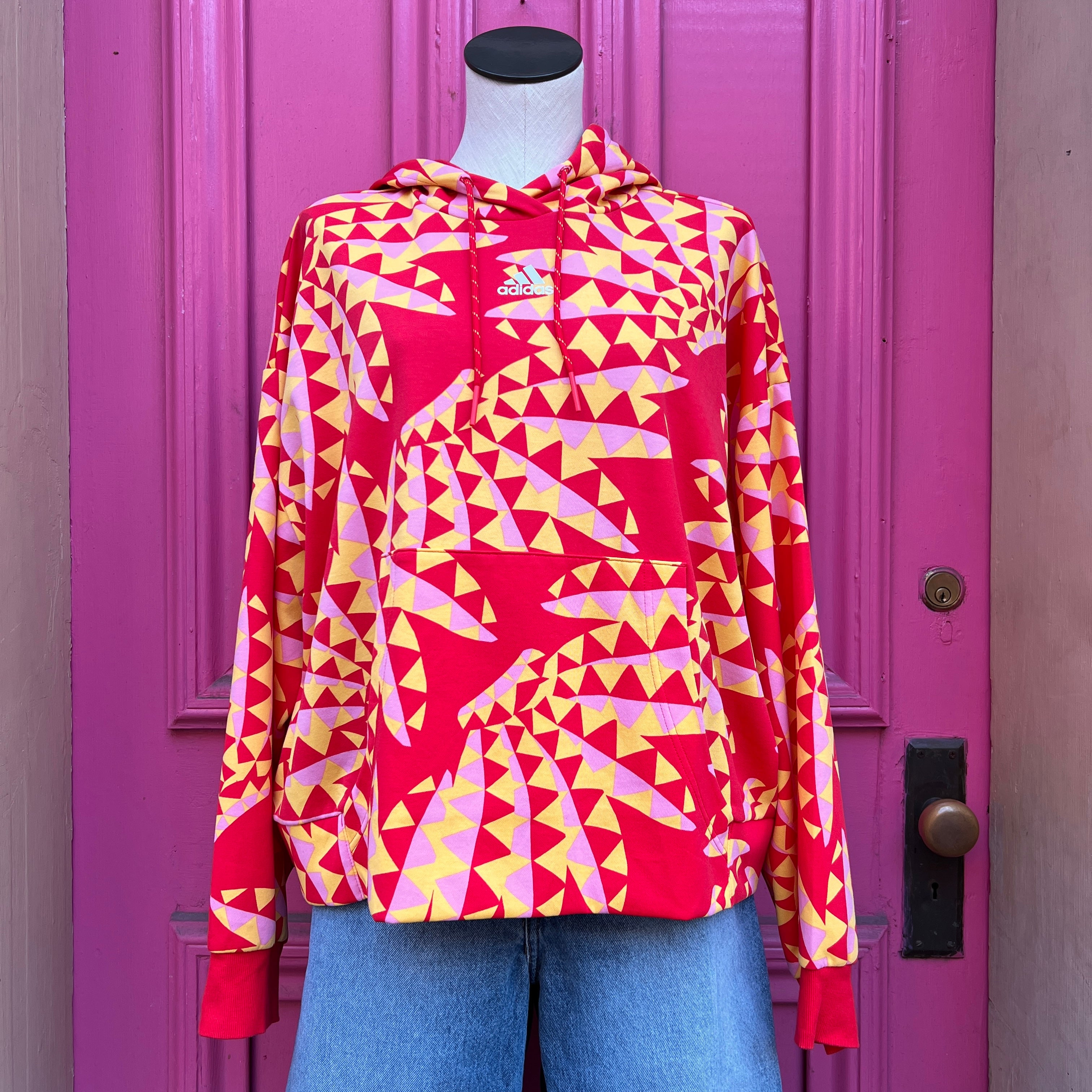 Adidas X Farm Rio red pink yellow print pullover size XL