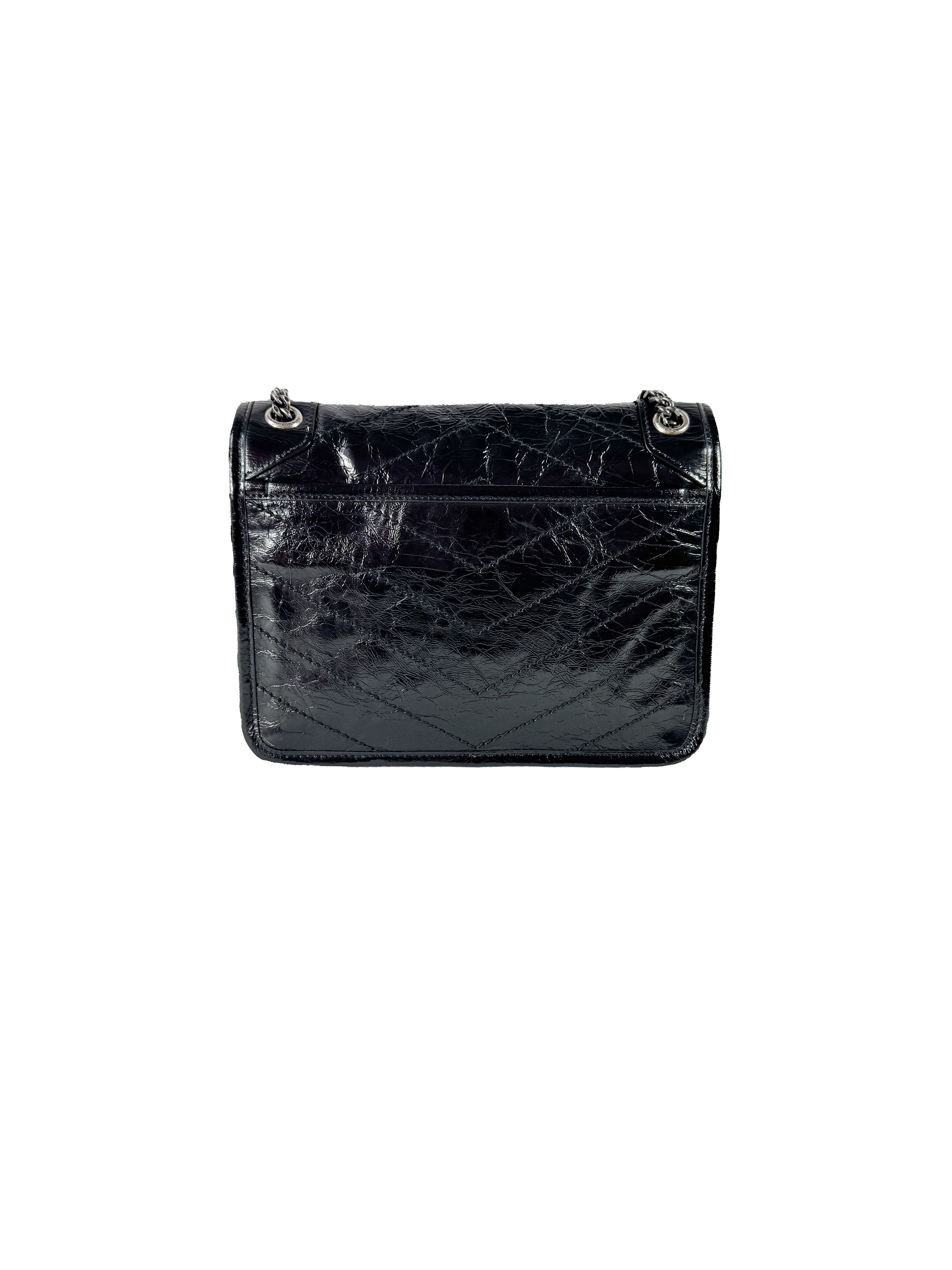 Saint Laurent black crinkled leather Niki MAL633160-0722