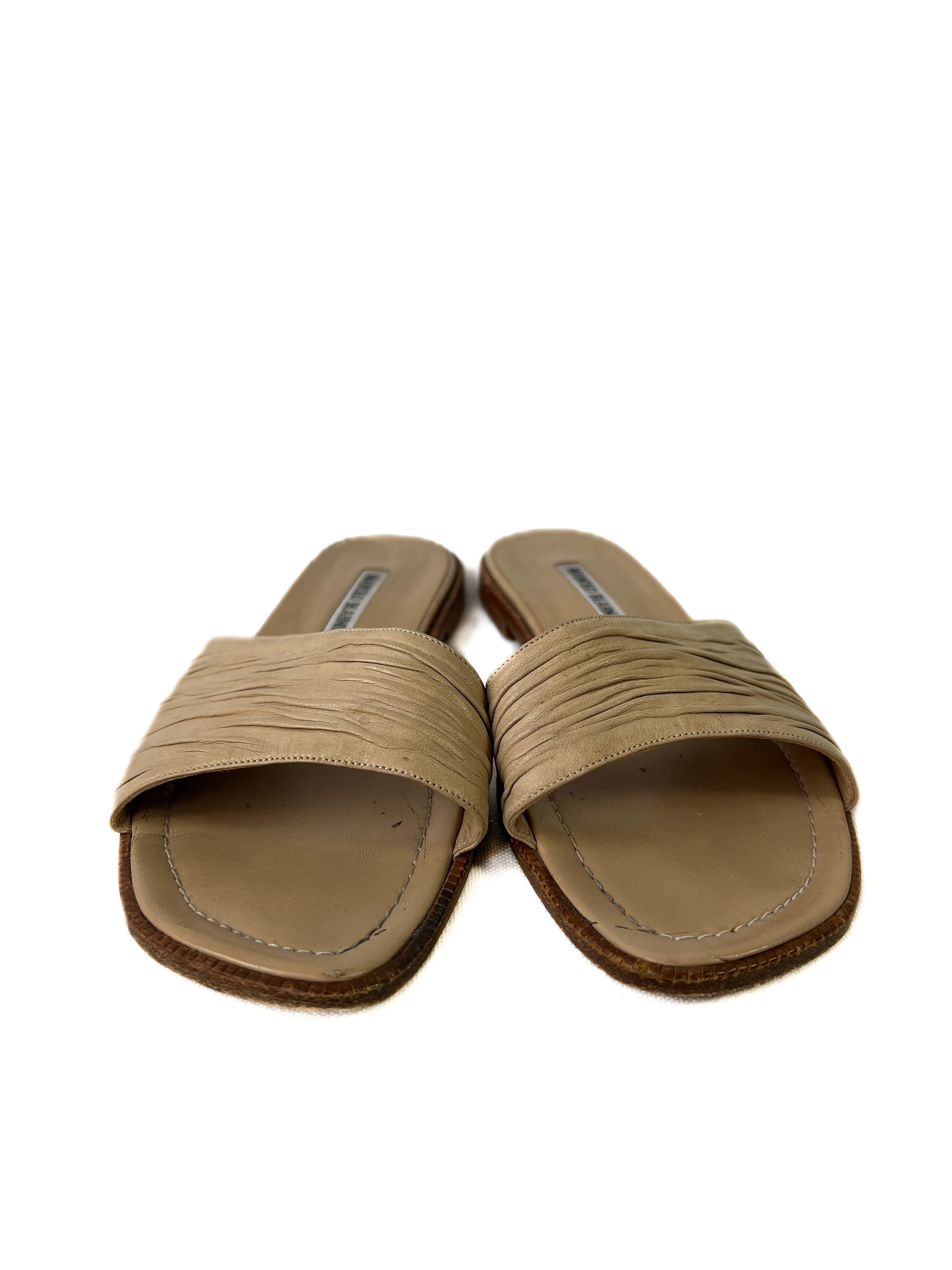 Manolo Blahnik nude leather slide sandals size 37.5