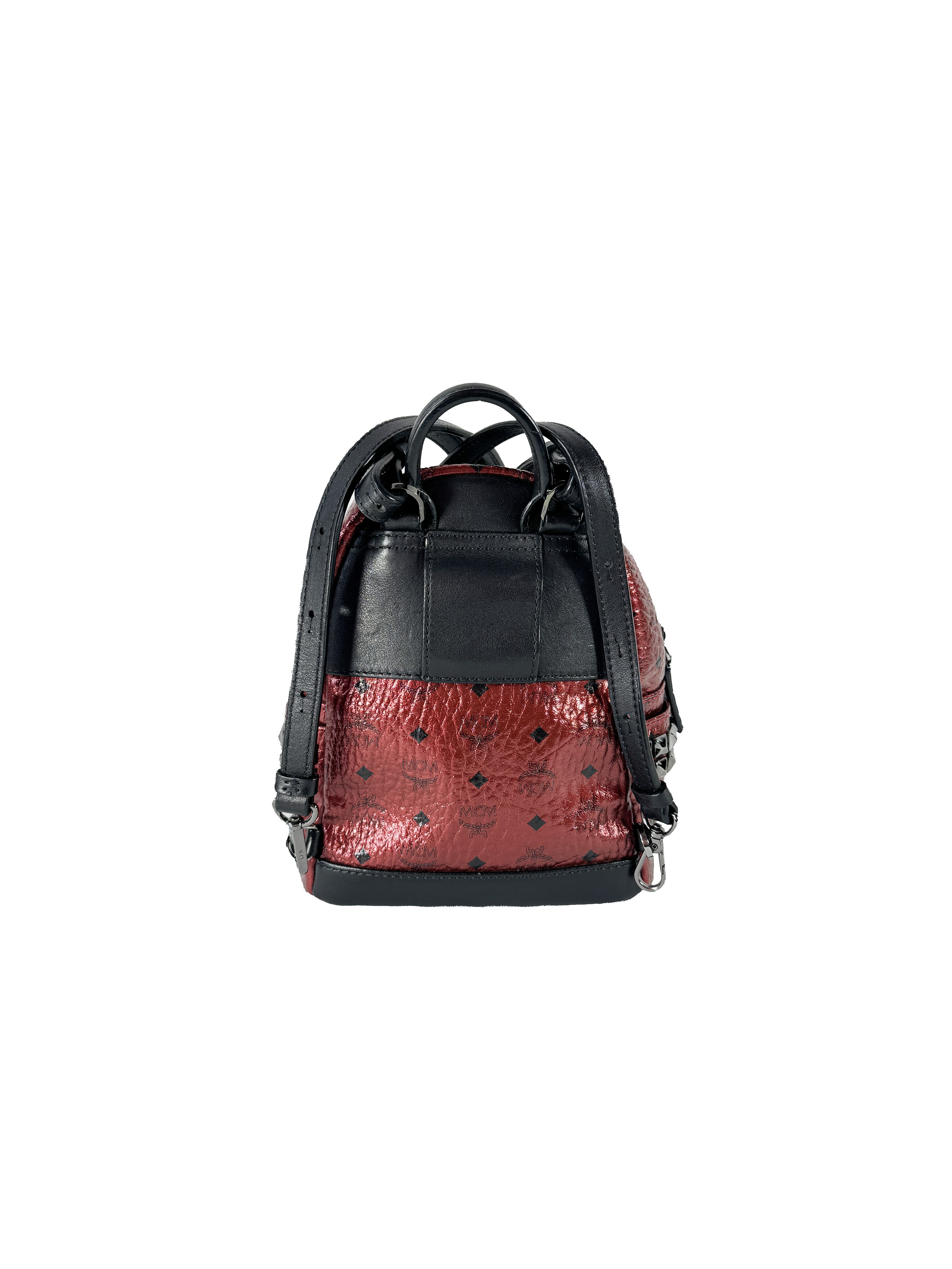 MCM red, black leather Visetos Stark mini backpack