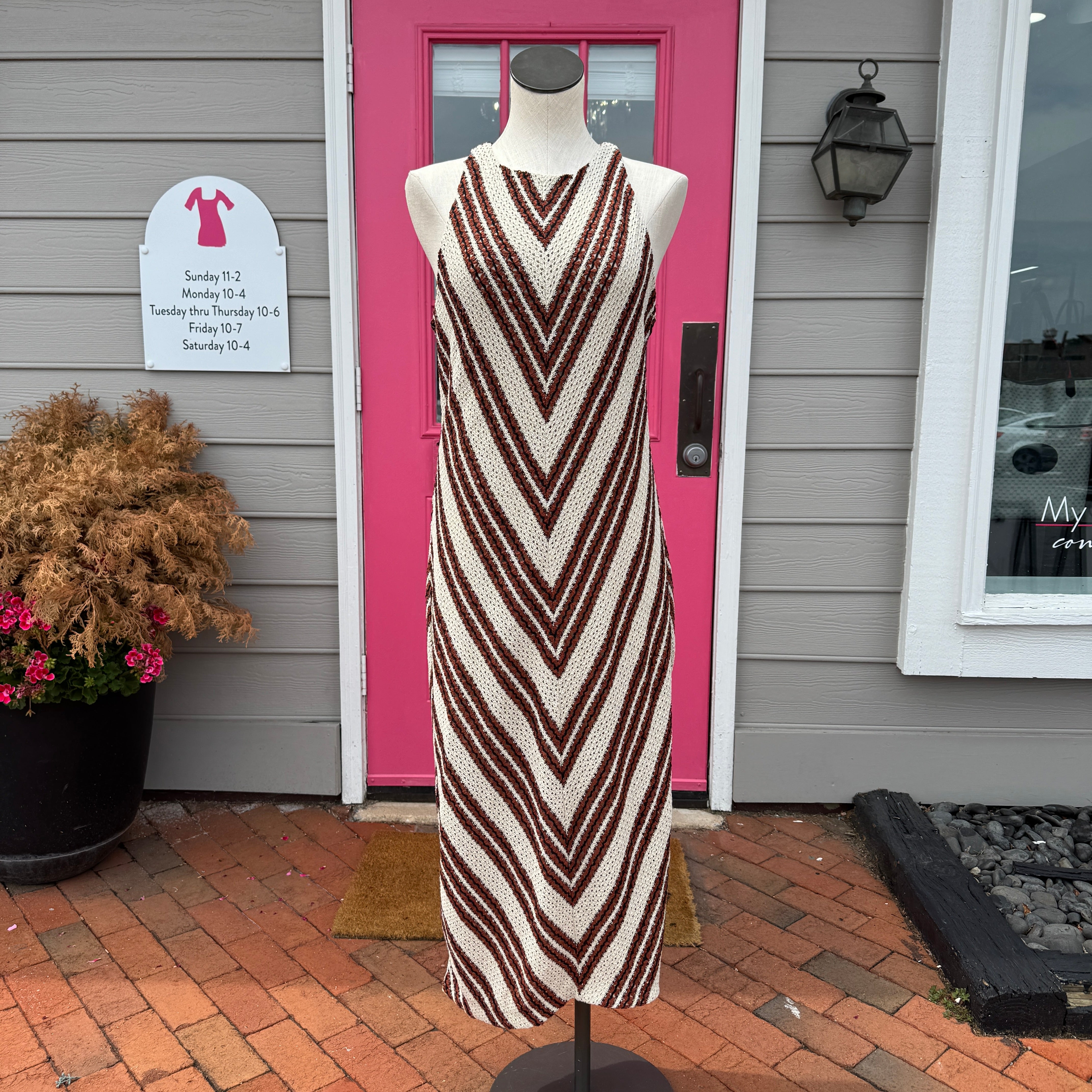 Ann Taylor LOFT cream black brown striped tank dress size 12P NWT