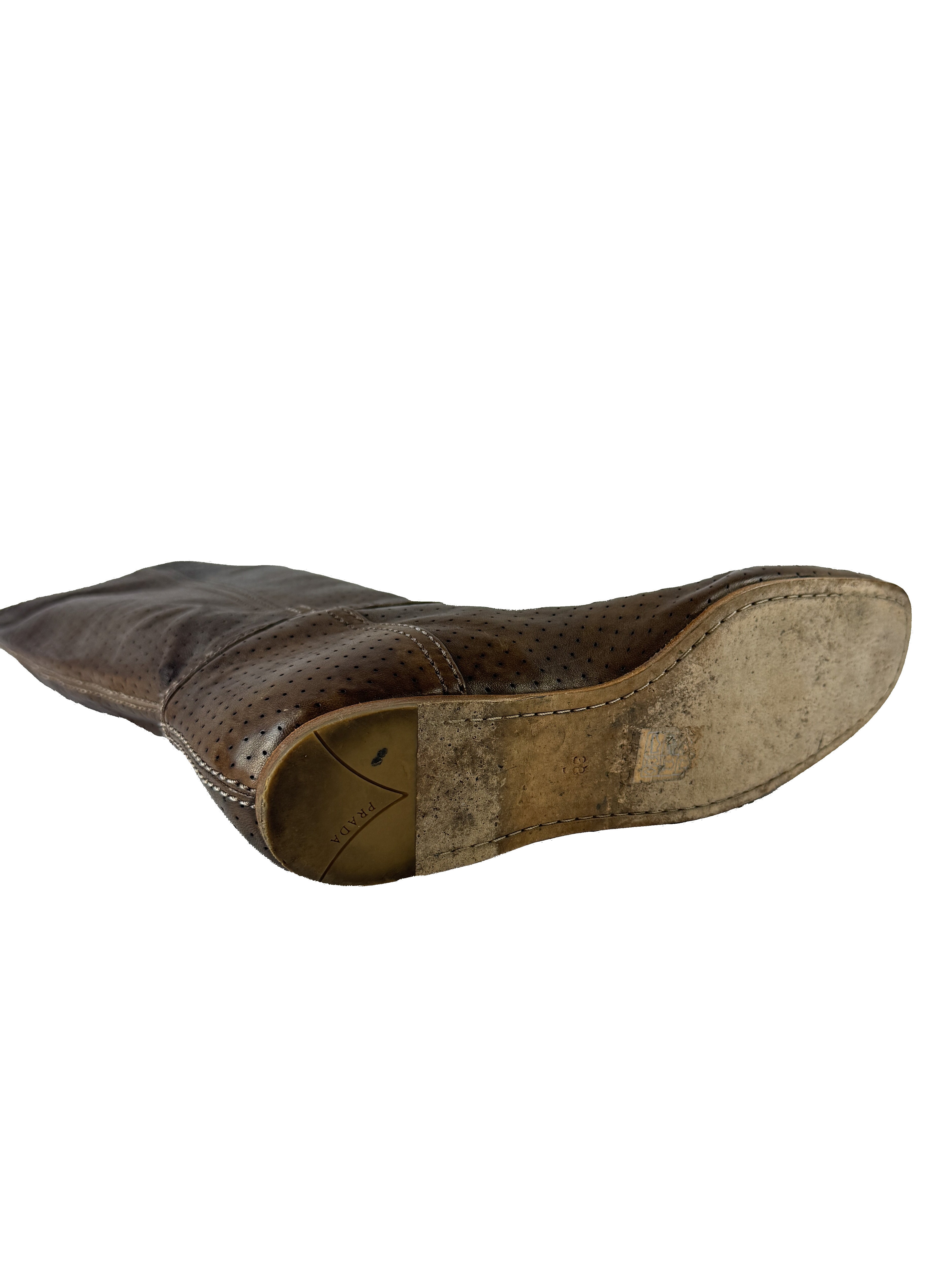 Prada brown leather perforated boots size 38 3W5203