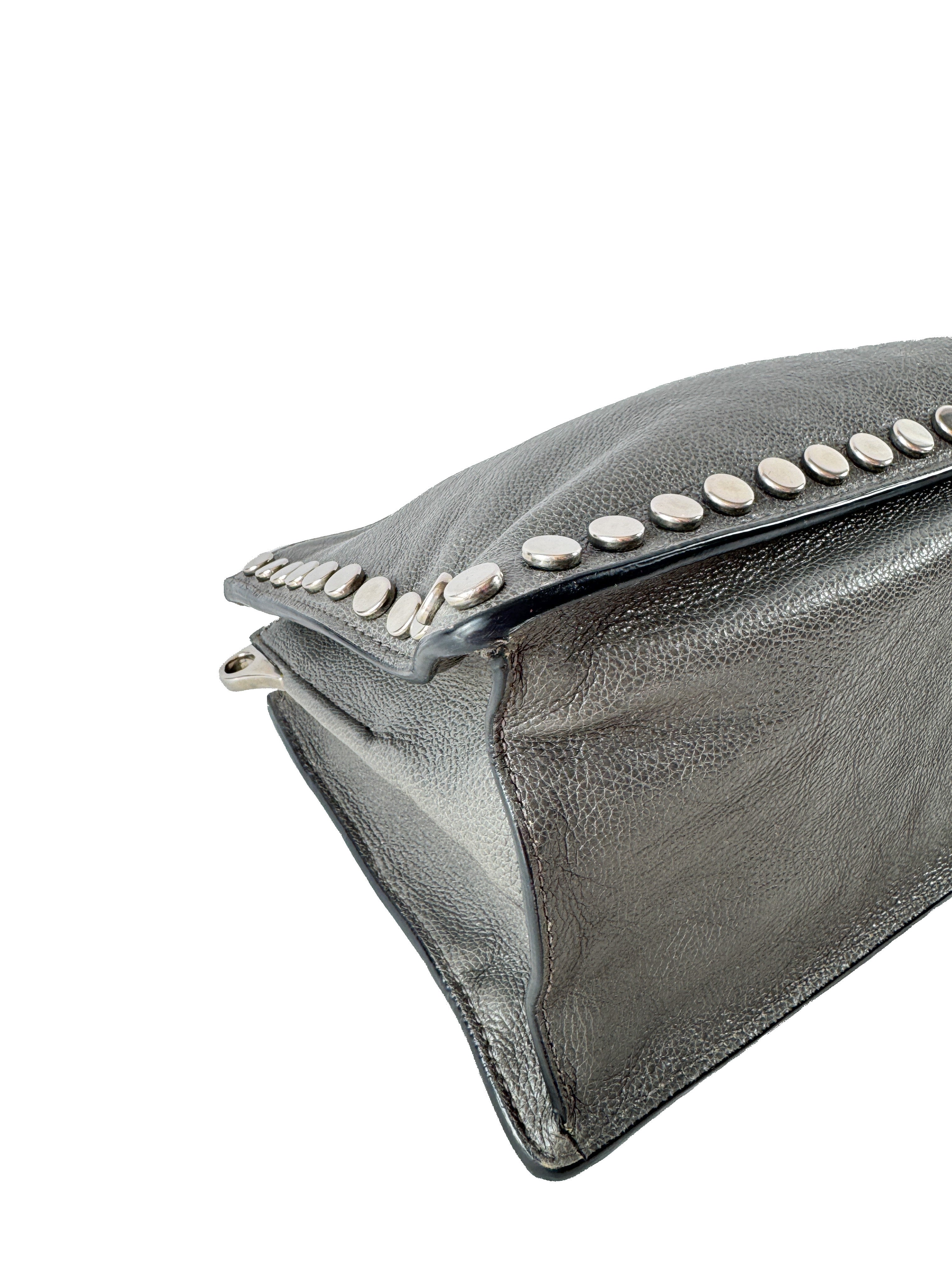 Prada gray leather studded Etiquette crossbody bag