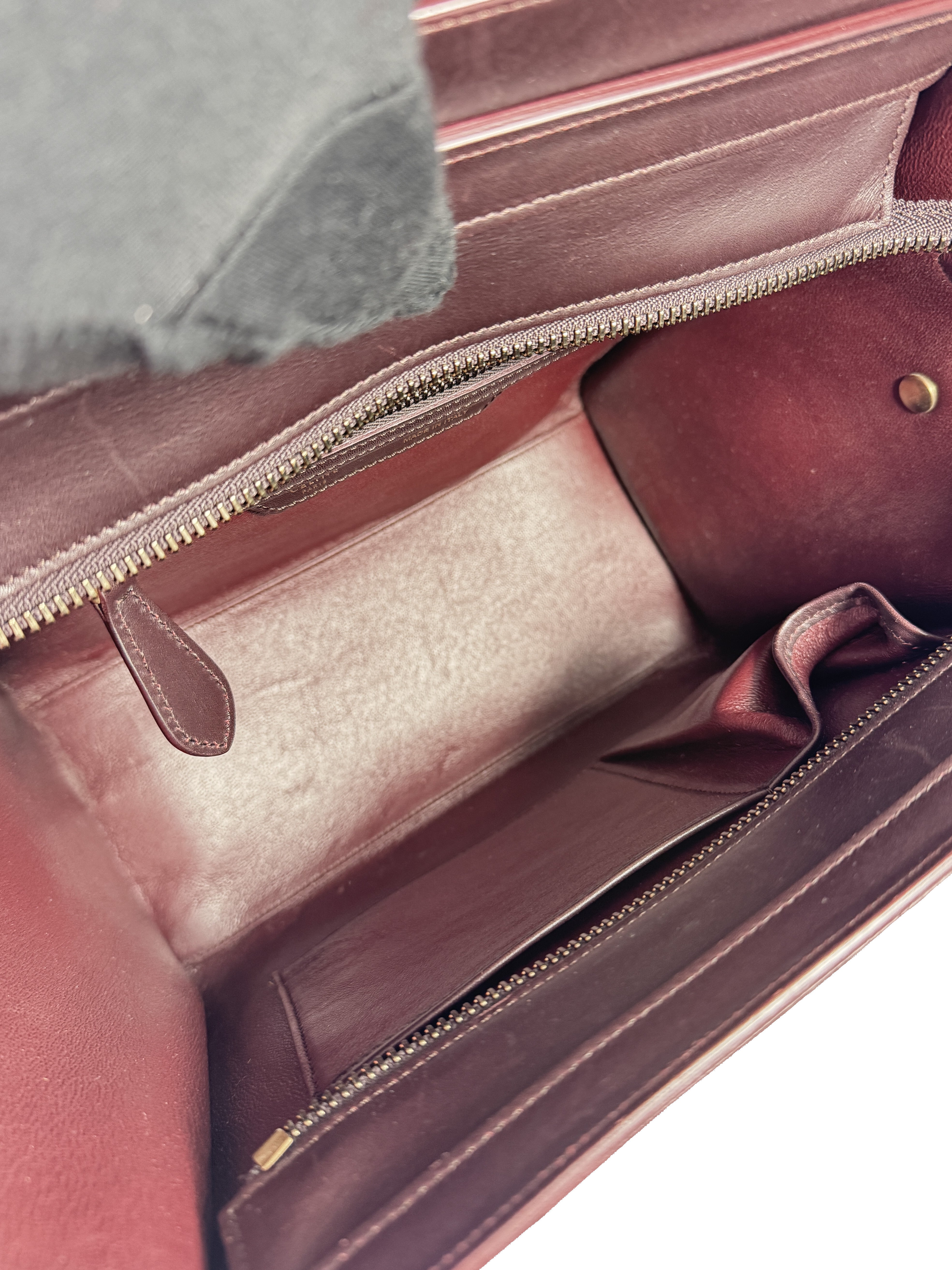 Celine burgundy, pink, and orange leather/pony hair Luggage micro F-GA-0154