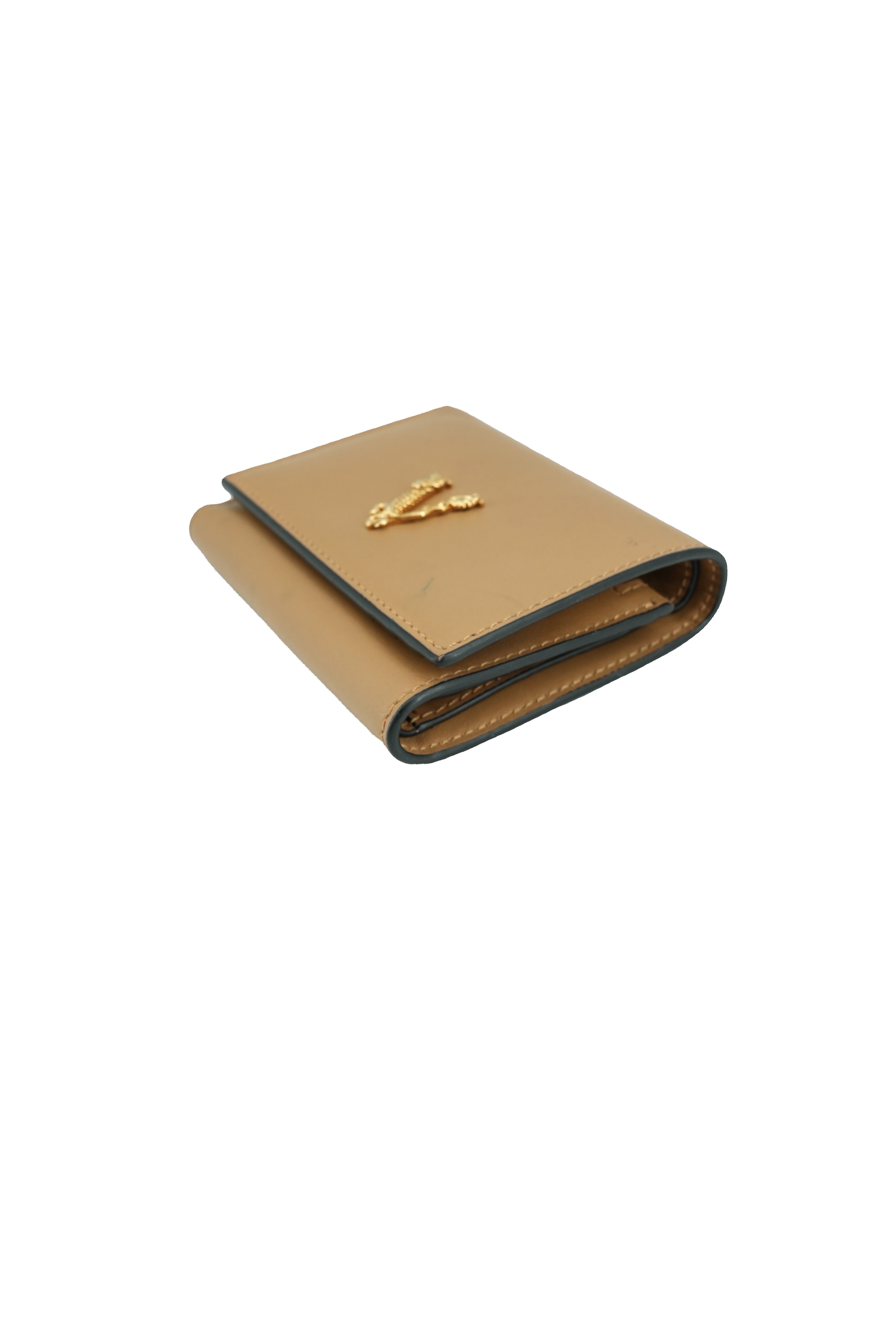 Versace brown leather Virtus V tri fold wallet