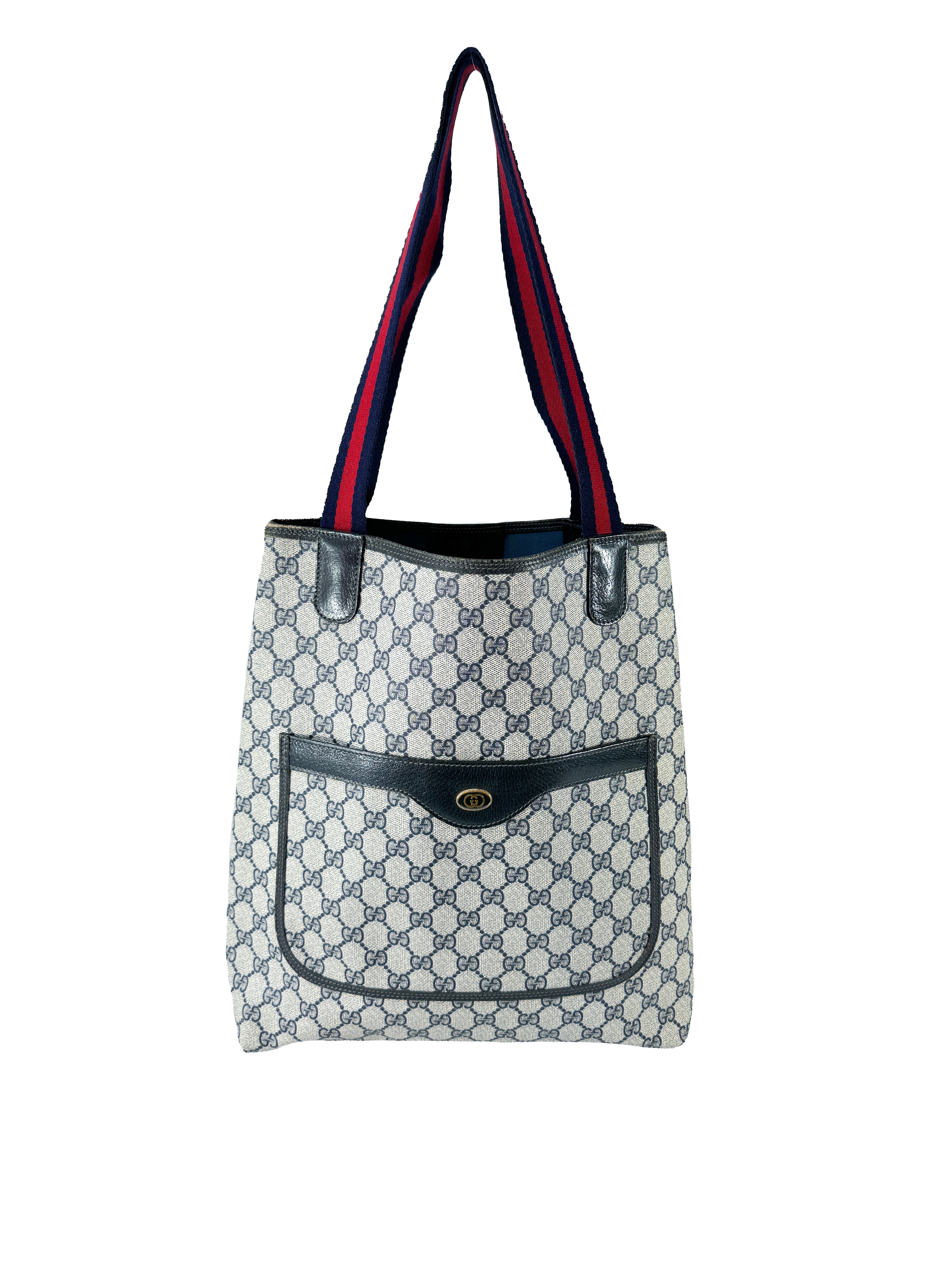 Gucci GG navy sherry line vintage tote 3902003