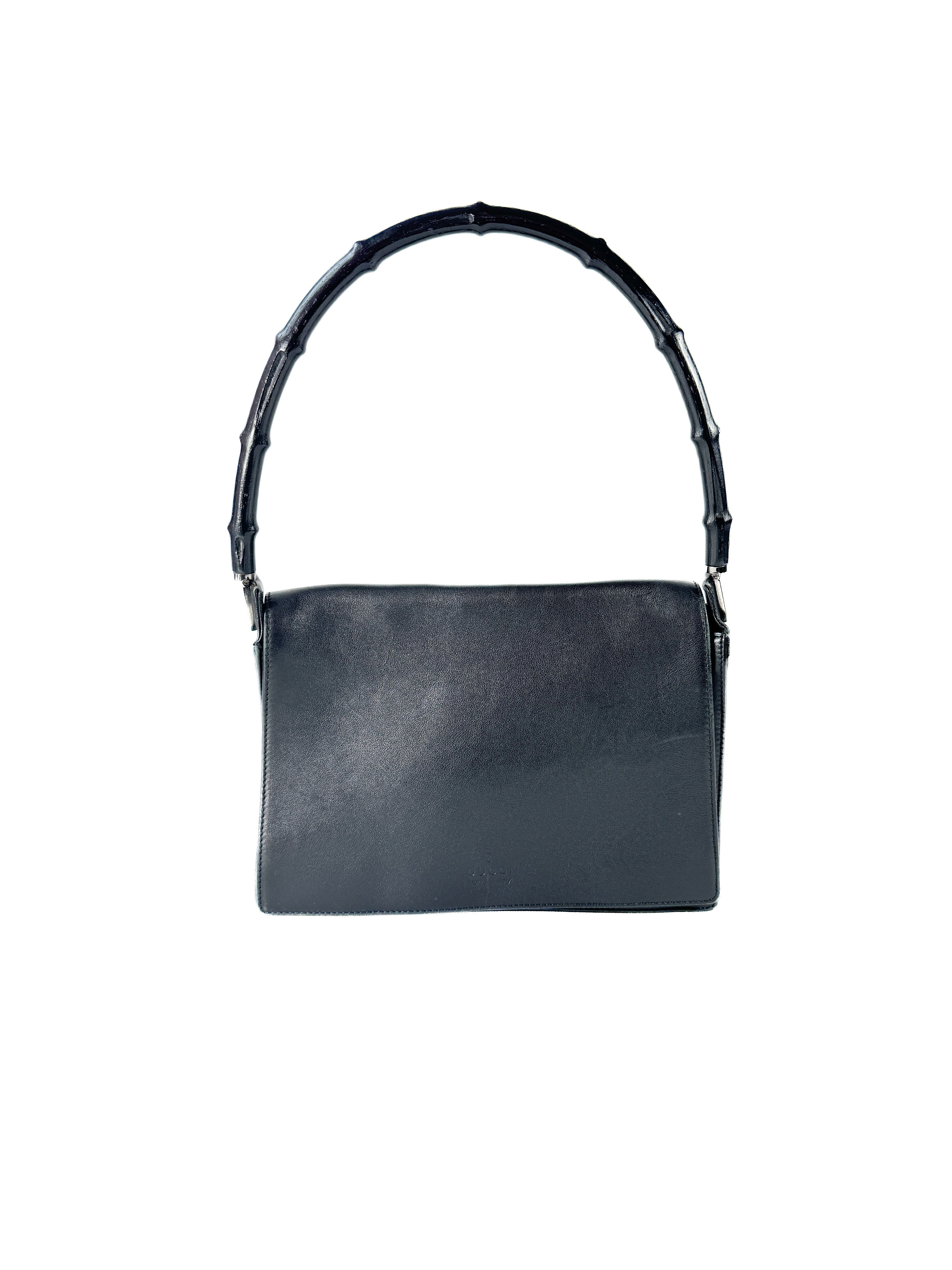 Gucci black leather bamboo handle bag 001-3239 001992