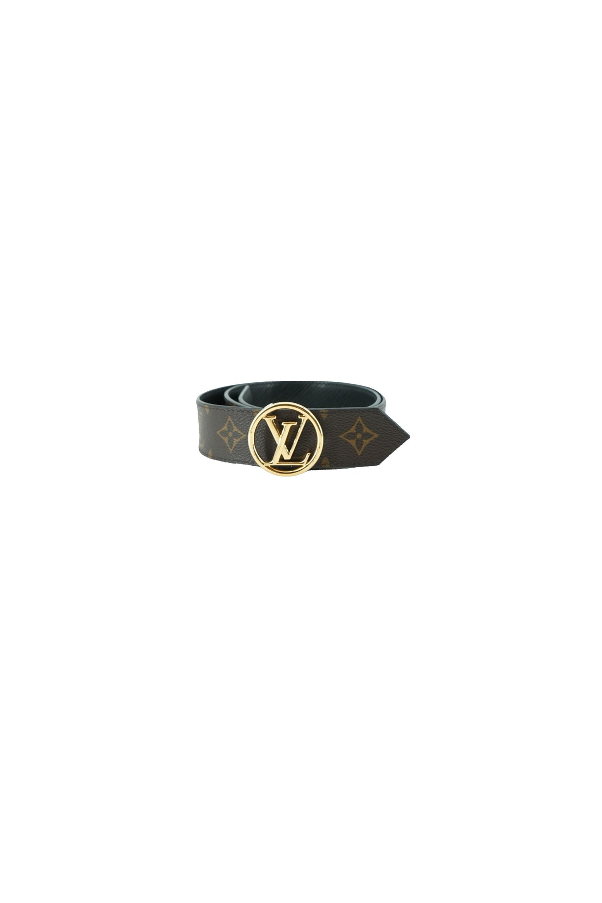 Louis Vuitton monogram/black LV circle reversible belt 85