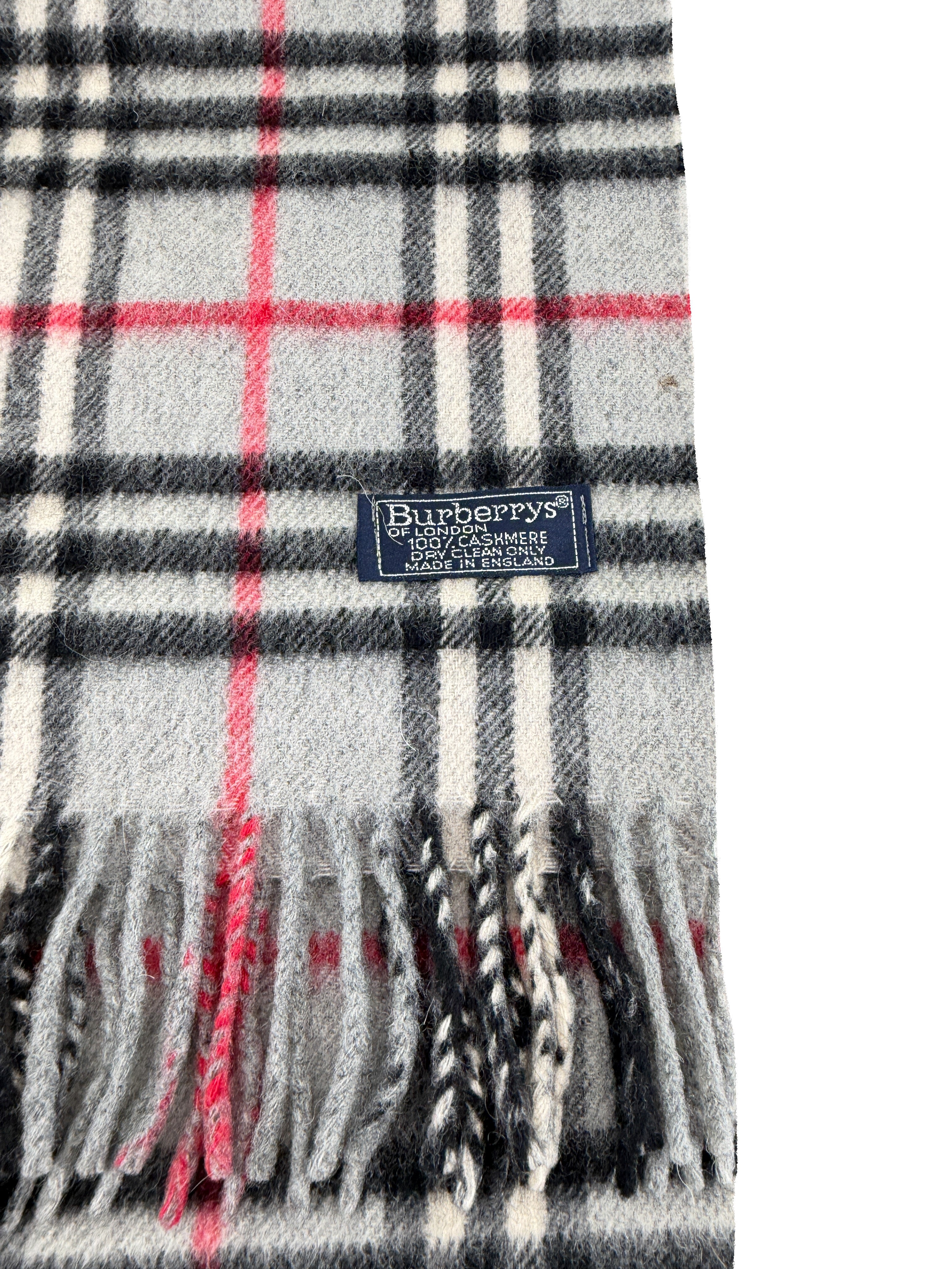 Burberry gray, red, black plaid vintage cashmere scarf