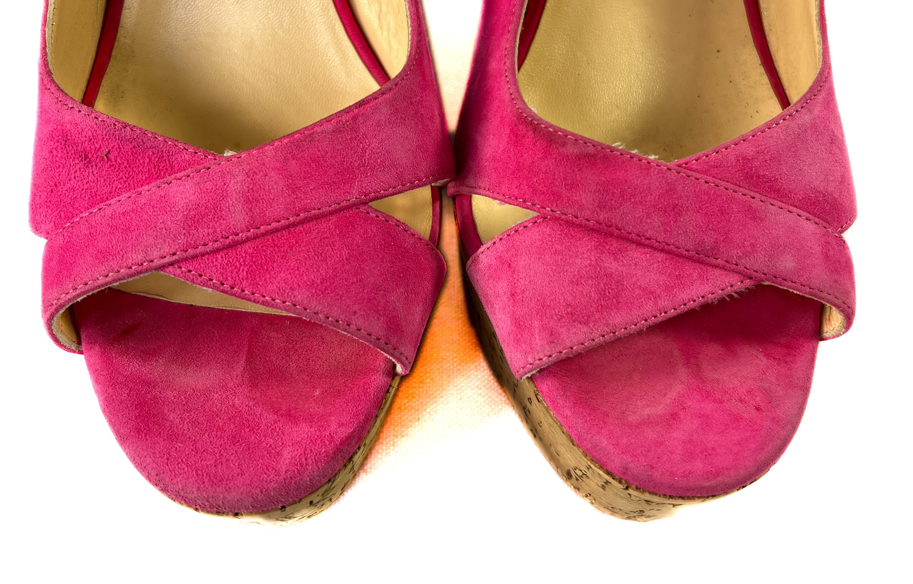 Christian Louboutin hot pink suede wedges size 38