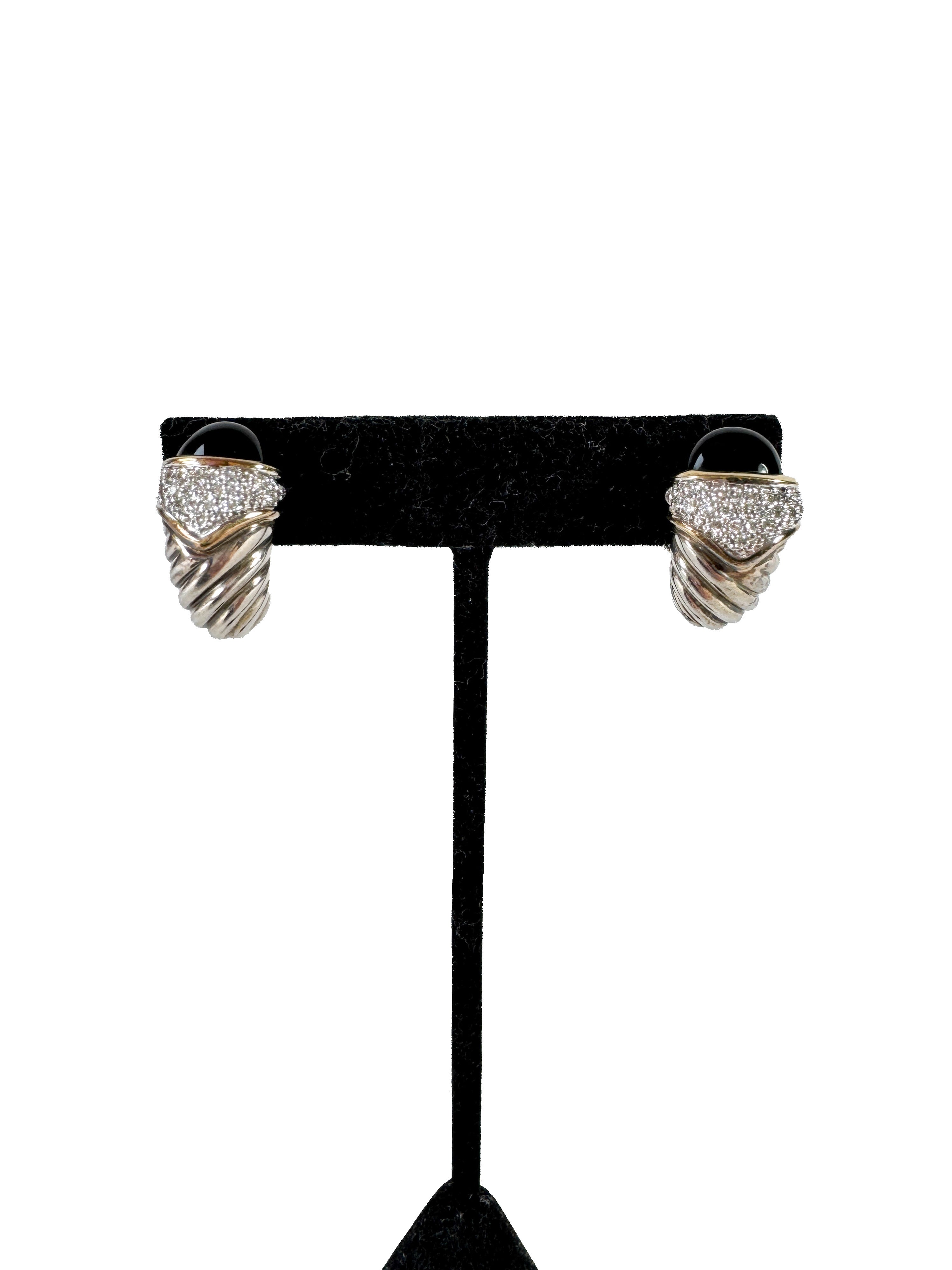 David Yurman Sterling Silver & 14K Black Onyx & Diamonds Capri earrings