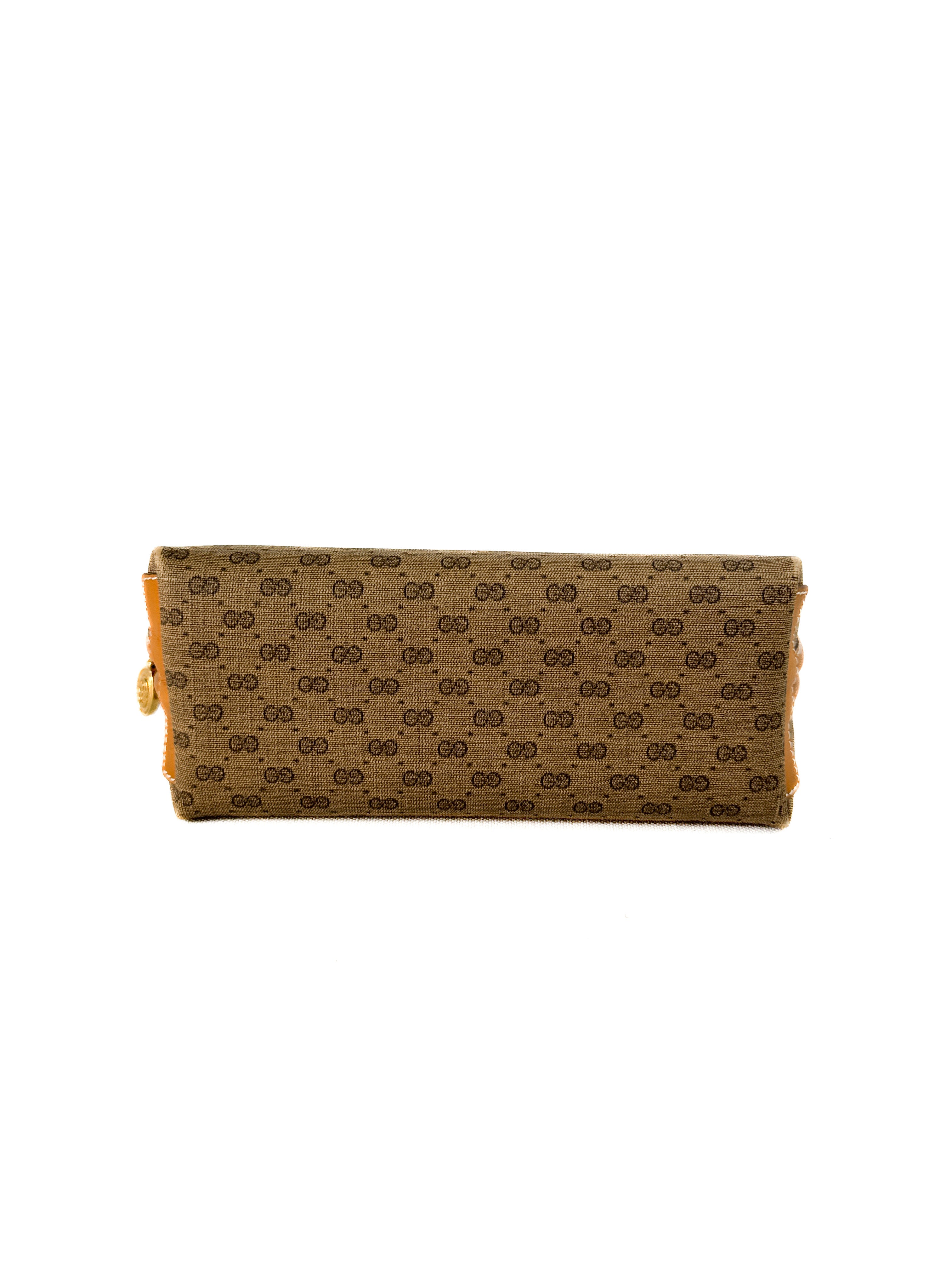 Gucci brown vintage coated canvas and leather zip pouch