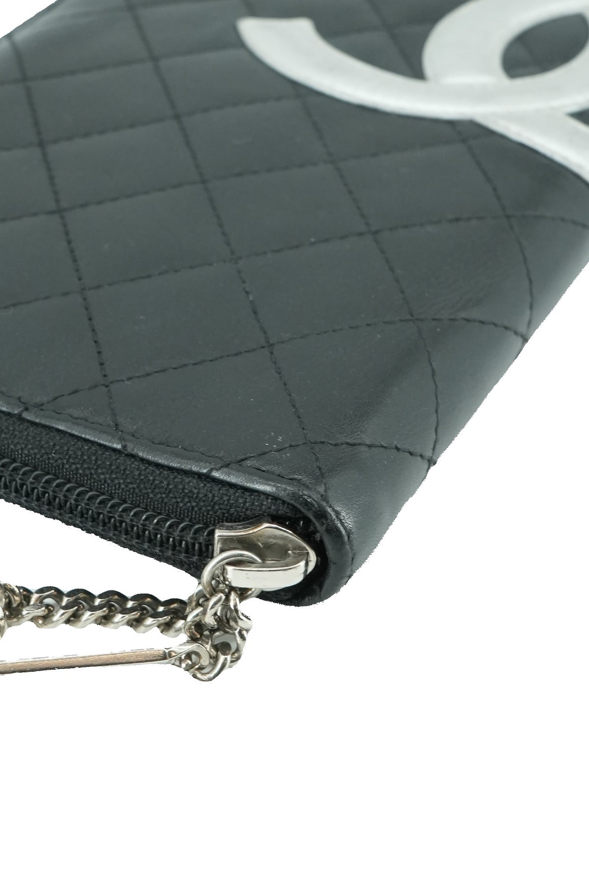 Chanel black silver Ligne cambon zip around organizer wallet 154184007