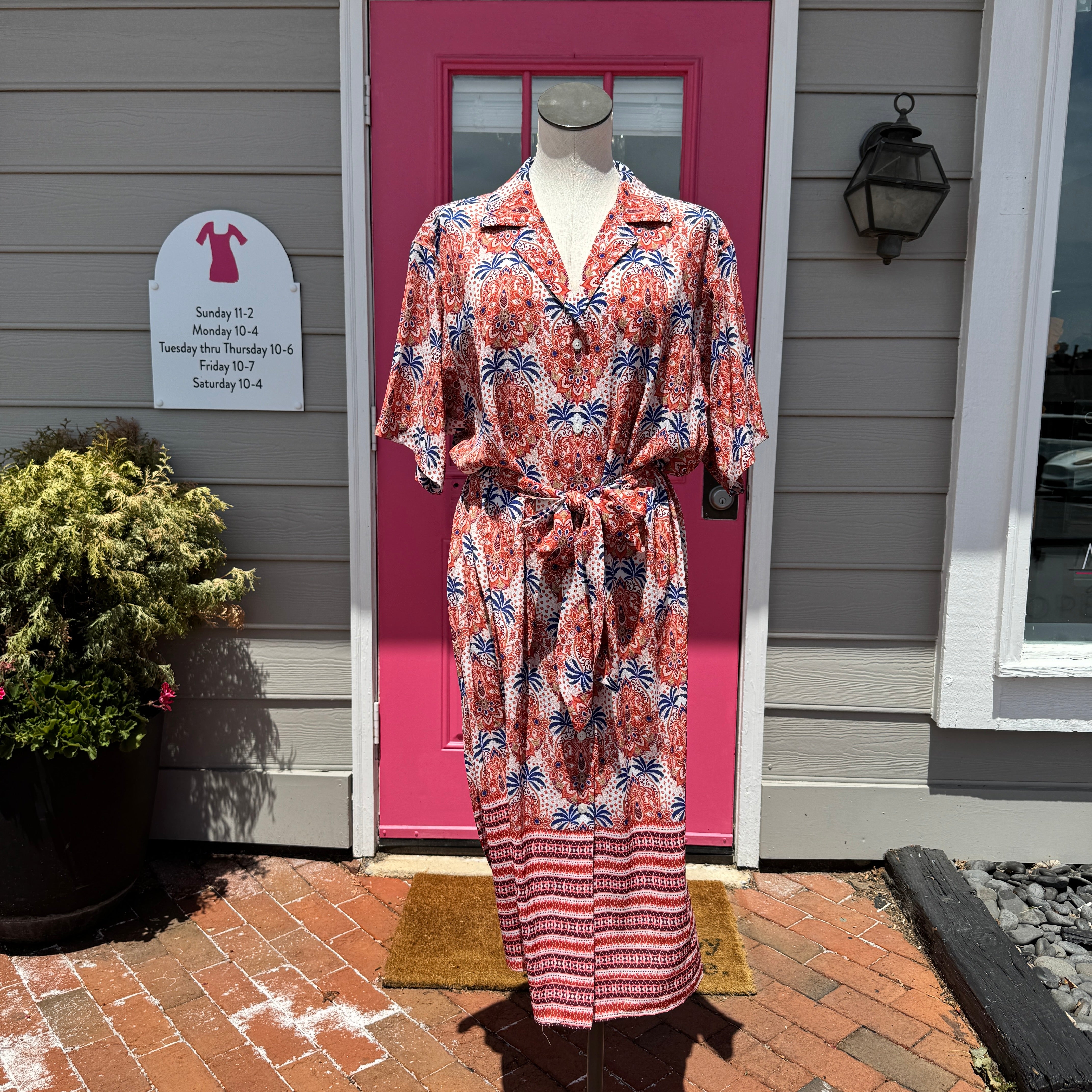 Cara Cara orange print short sleeve shirt dress size M/L