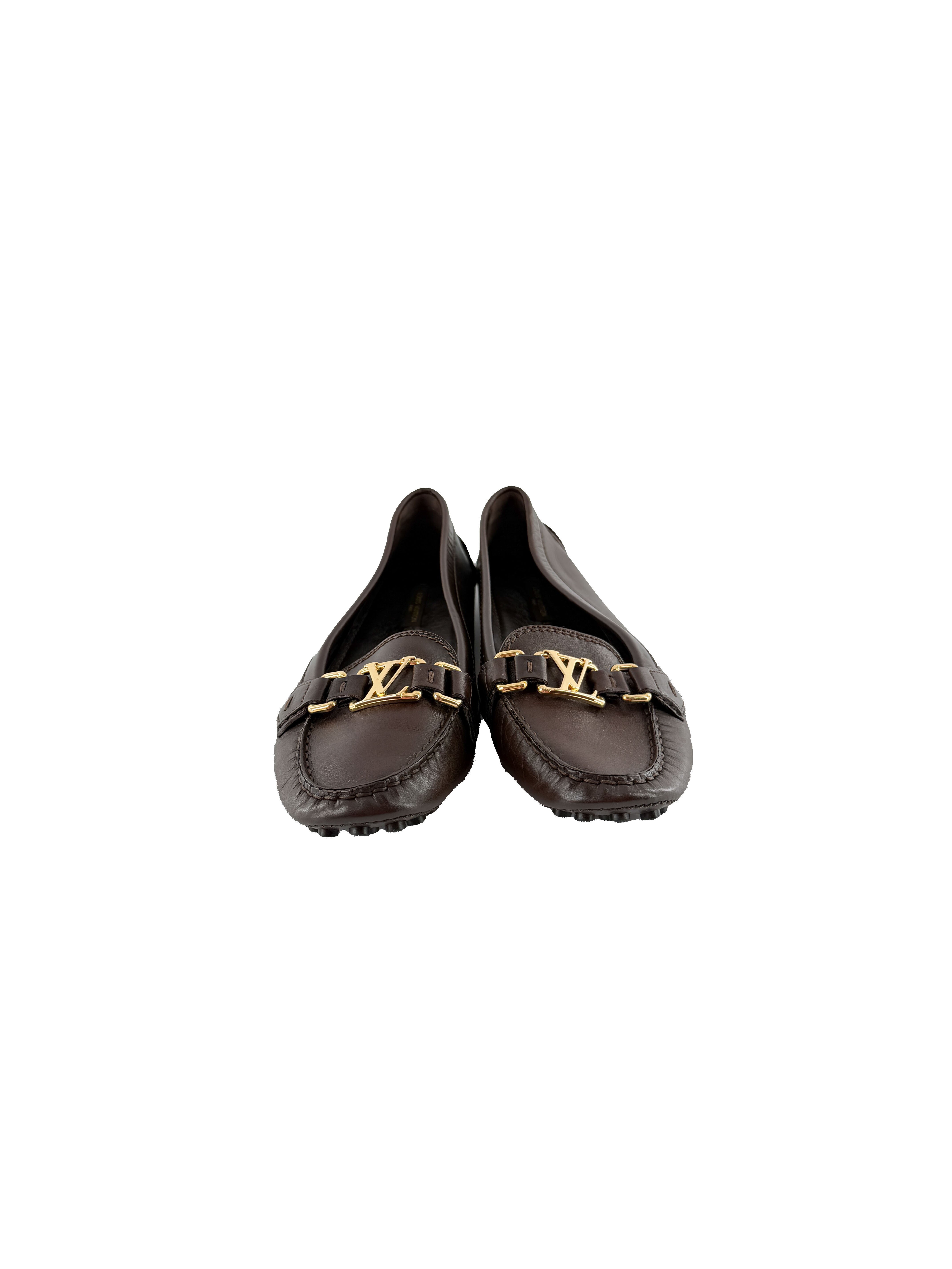 Louis Vuitton dark brown leather driving loafers size 39 FA0120