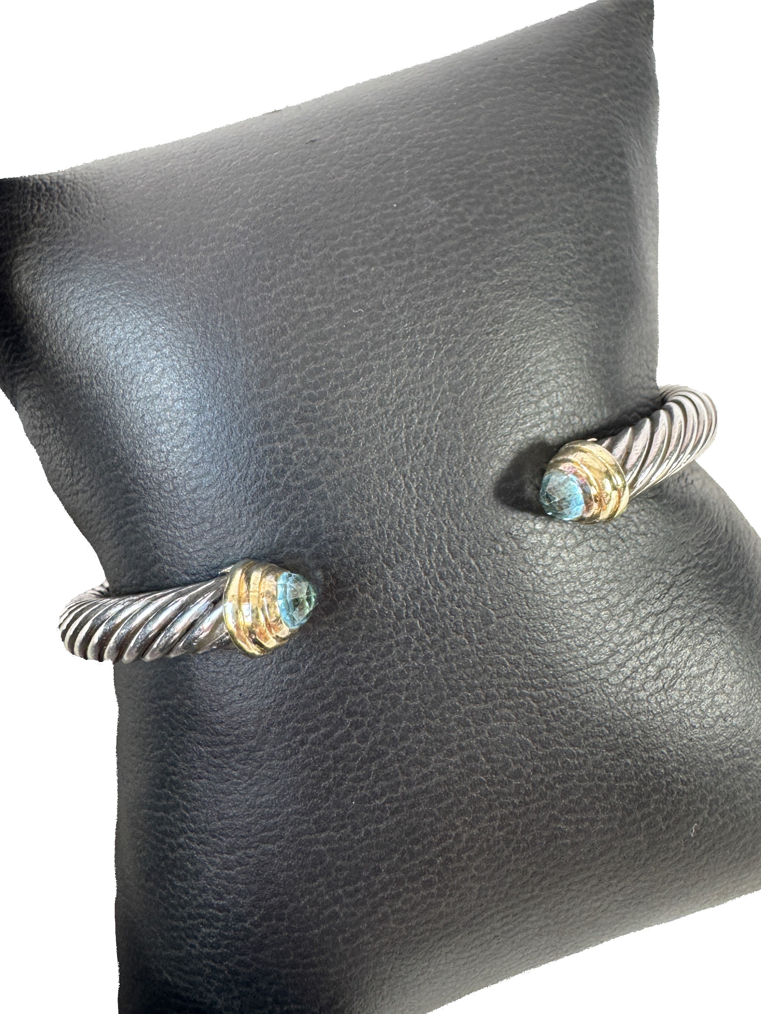 David Yurman sterling silver 14k gold blue topaz 4MM cable classic