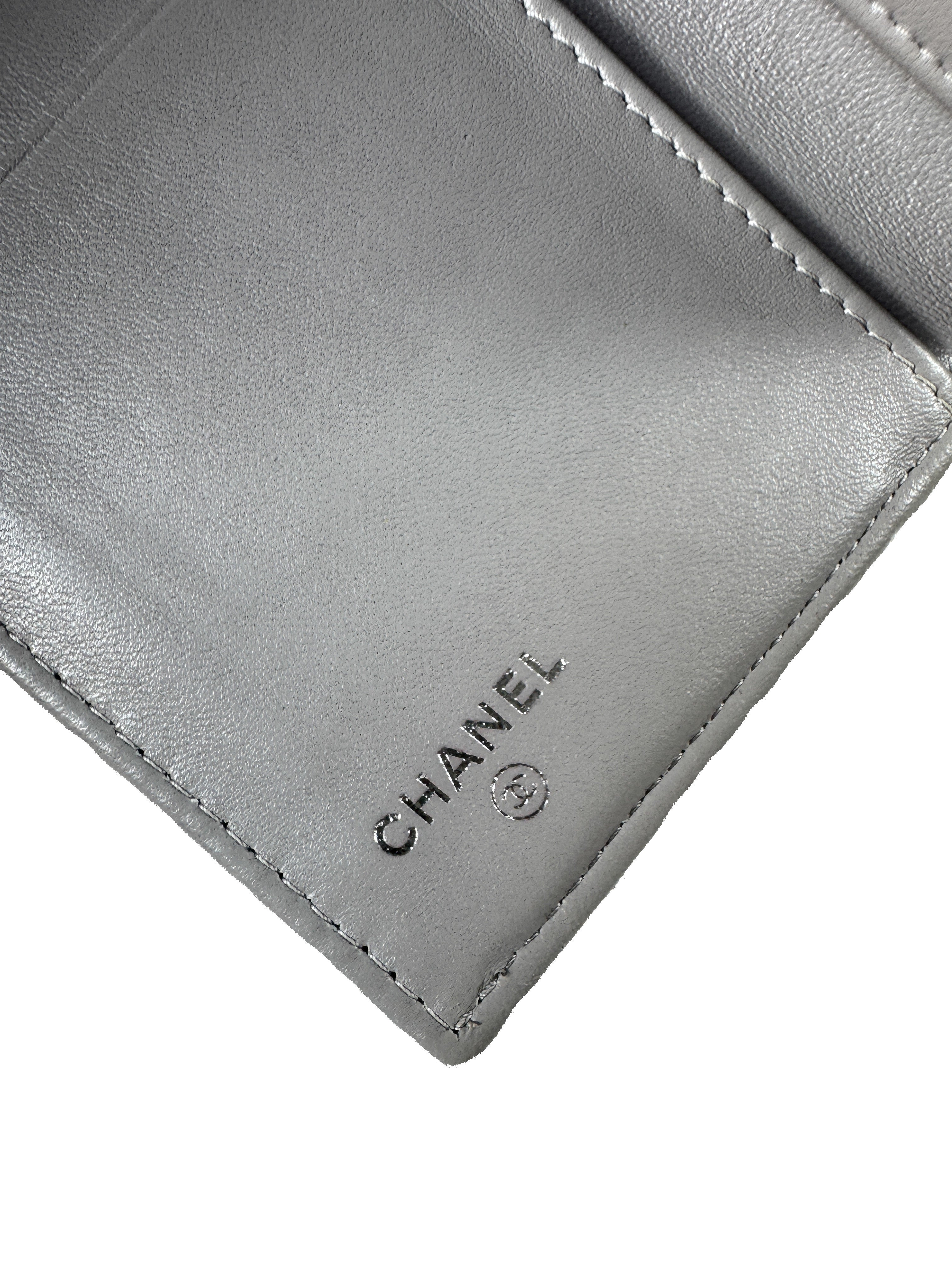 Chanel gray quilted compact wallet 31576720