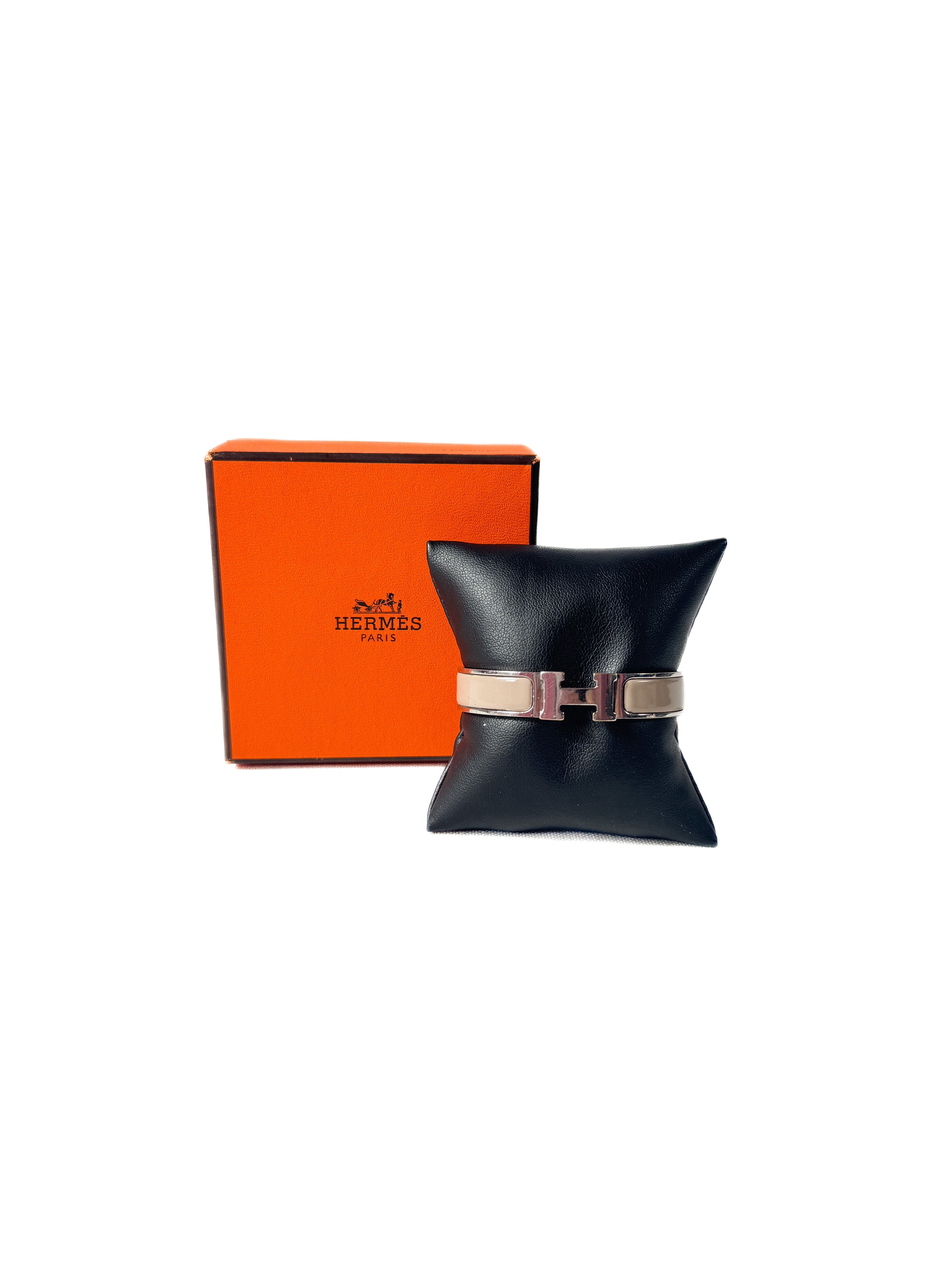 Hermès beige/silver Clic H bangle PM J