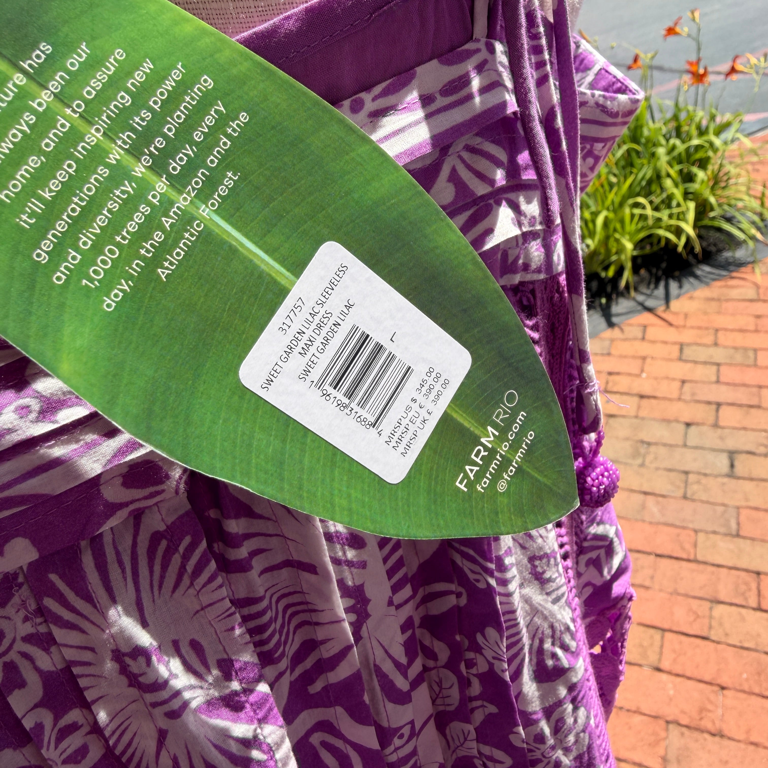 FARM RIO purple white Sweet Garden maxi dress size L NWT